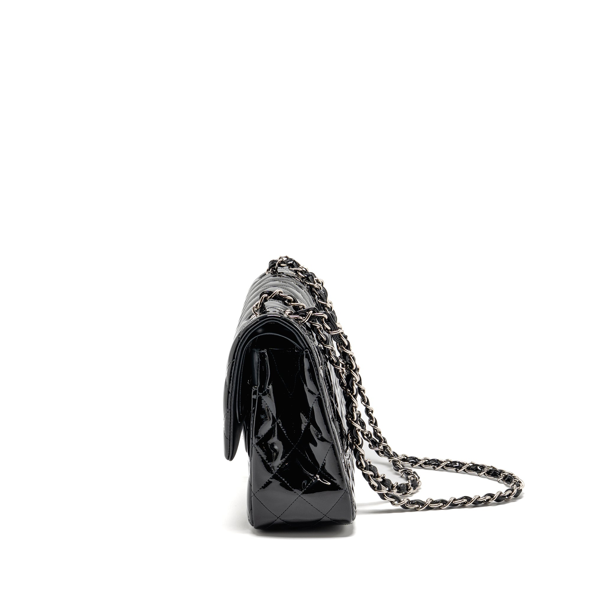 CHANEL JUMBO CLASSIC DOUBLE FLAP BAG PATENT BLACK SHW