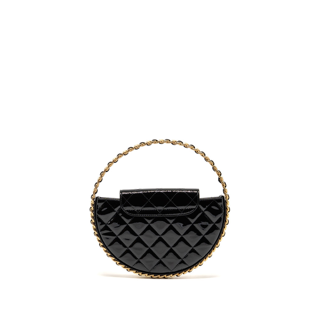 CHANEL 23K HOOP BAG PATENT LEATHER BLACK GHW (MICROCHIP)