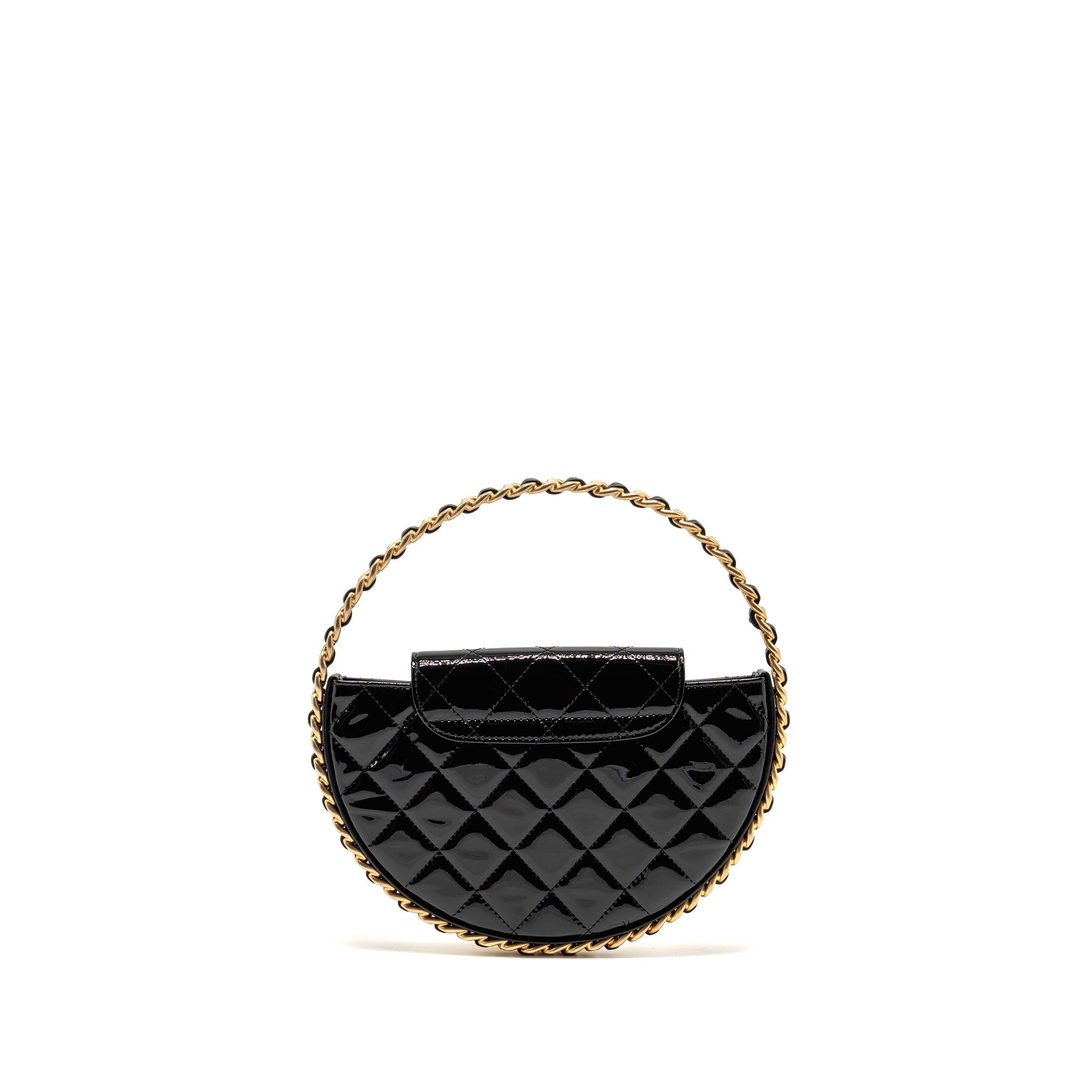 CHANEL 23K HOOP BAG PATENT LEATHER BLACK GHW (MICROCHIP)