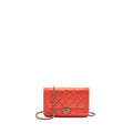 CHANEL BOY WALLET ON CHAIN LAMBSKIN RED RUTHENIUM SILVER HARDWARE