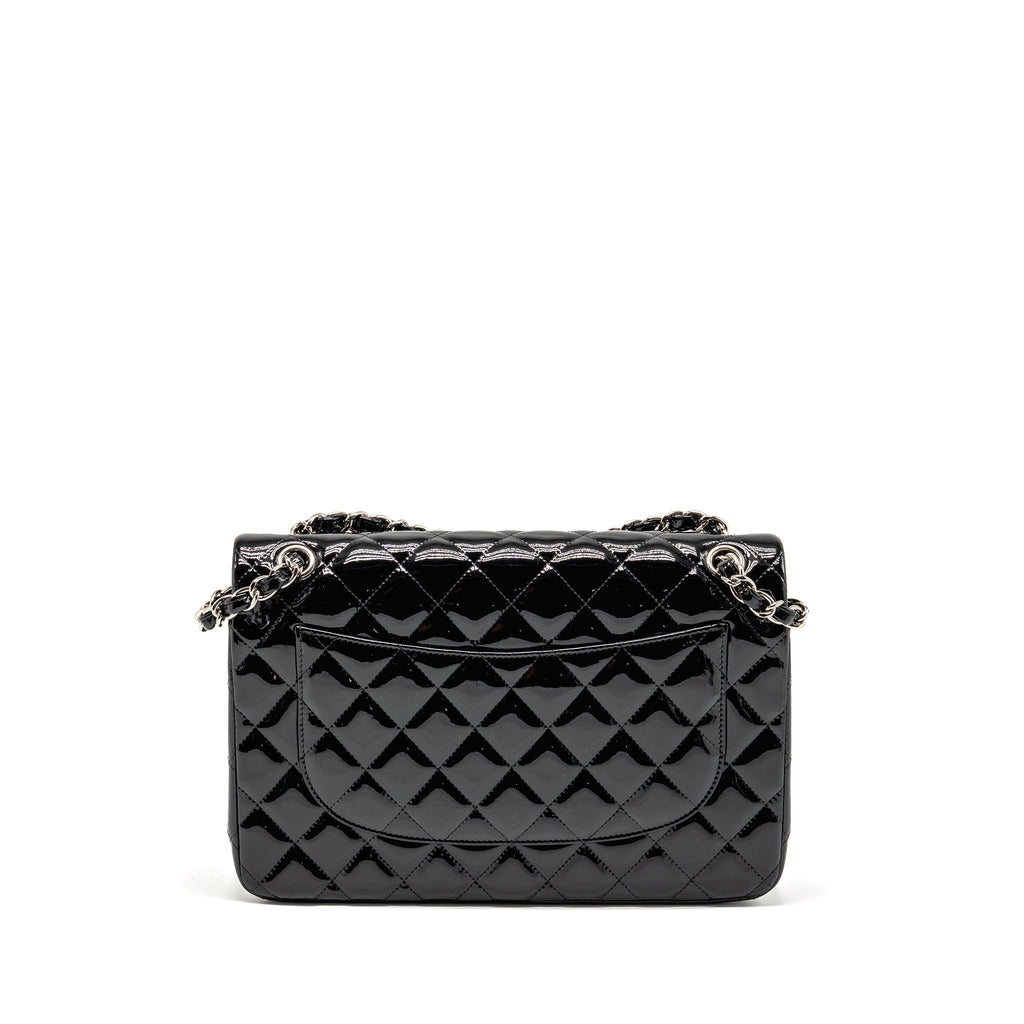 CHANEL JUMBO CLASSIC DOUBLE FLAP BAG PATENT BLACK SHW