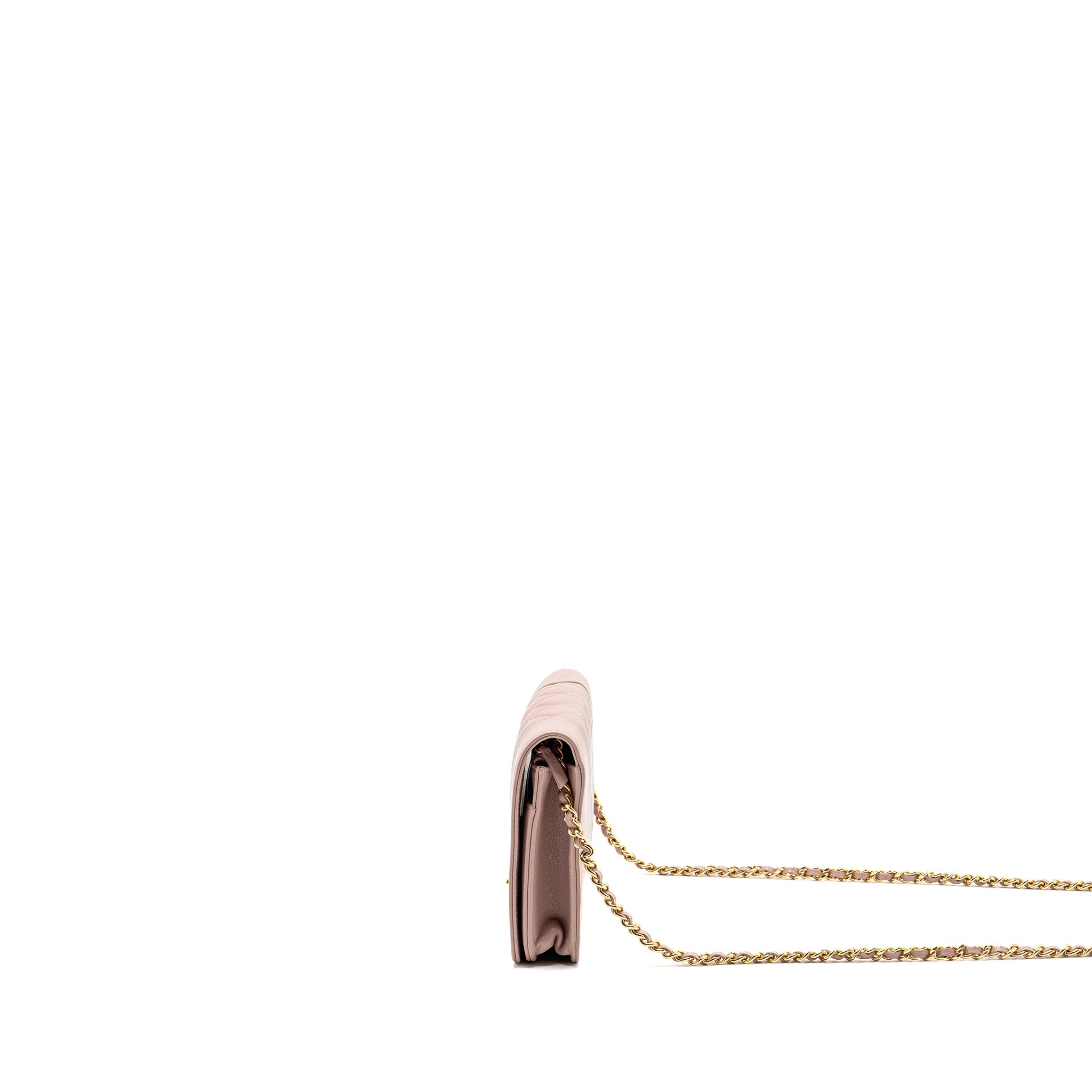 CHANEL CC LOGO WALLET WITH CHAIN GOATSKIN PINK GHW