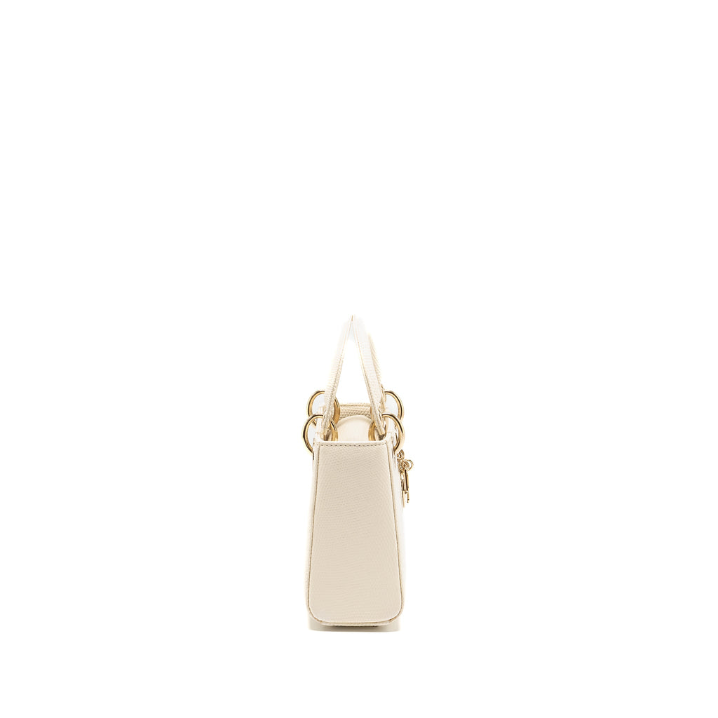 DIOR MINI LADY DIOR LIZARD WHITE LGHW