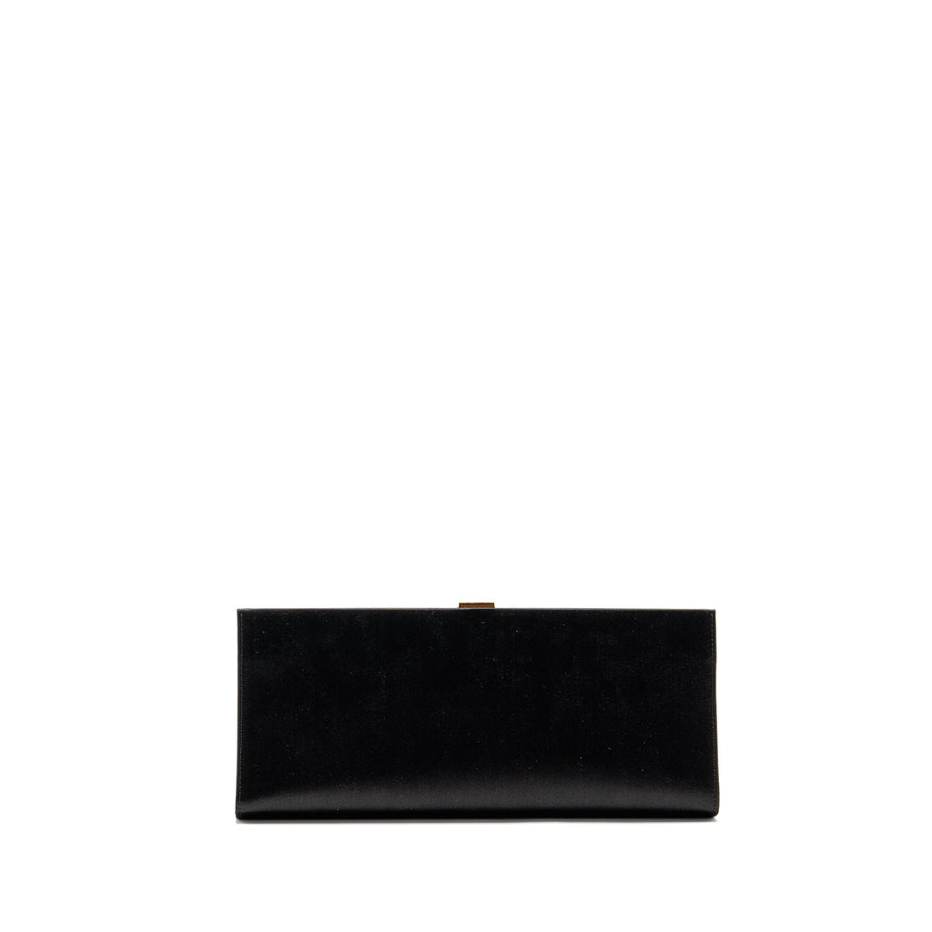 ROGER VIVIER STRASS BUCKLED CLUTCH/PURSE WITH CHAIN SATIN BLACK LGHW