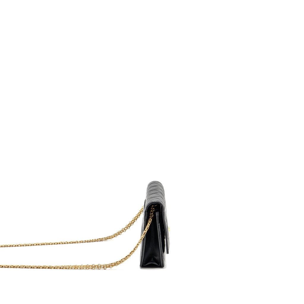 CHANEL 2.55 WALLET ON CHAIN AGED CALFSKIN BLACK BRUSHED GHW (MICROCHIP)