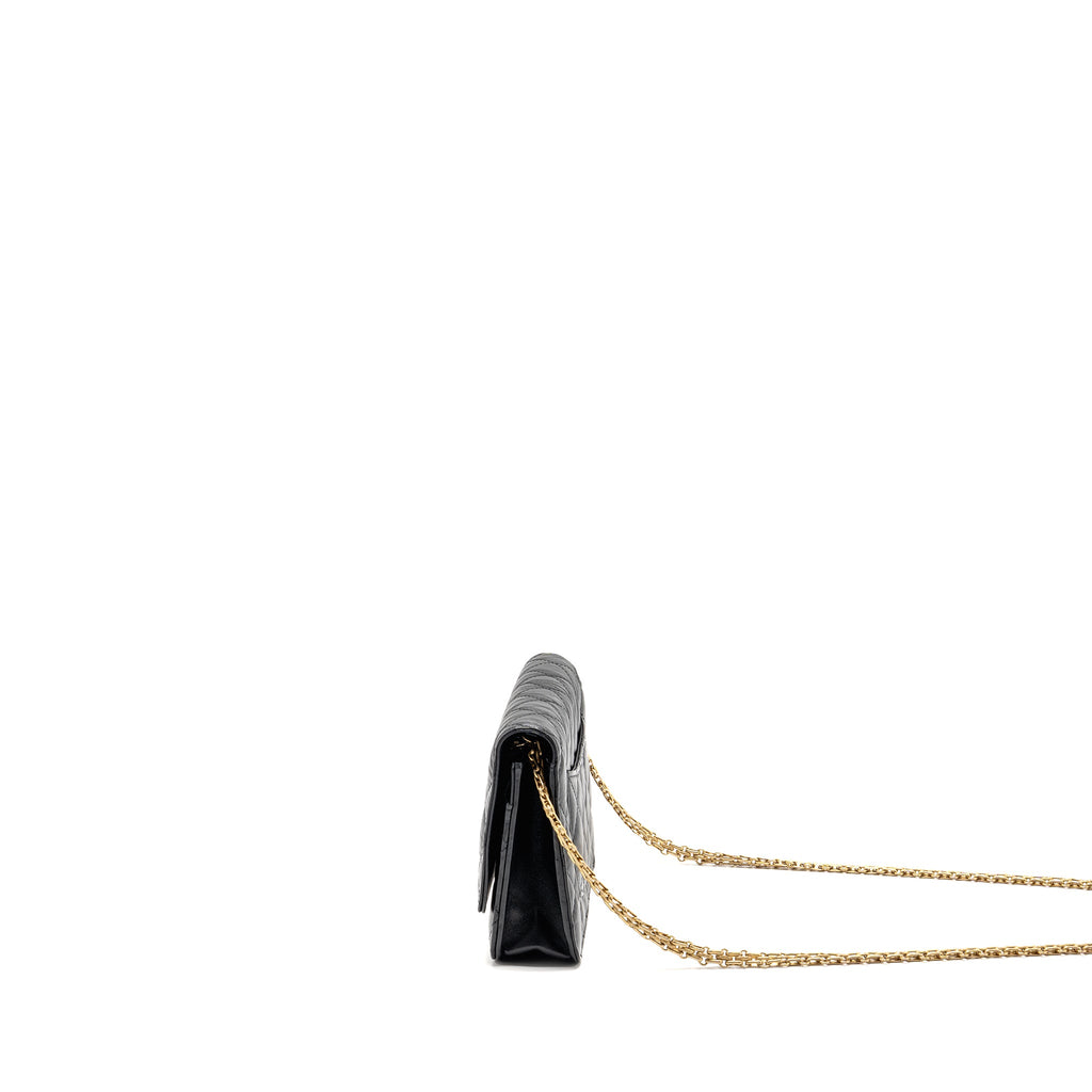 CHANEL 2.55 WALLET ON CHAIN AGED CALFSKIN BLACK BRUSHED GHW (MICROCHIP)