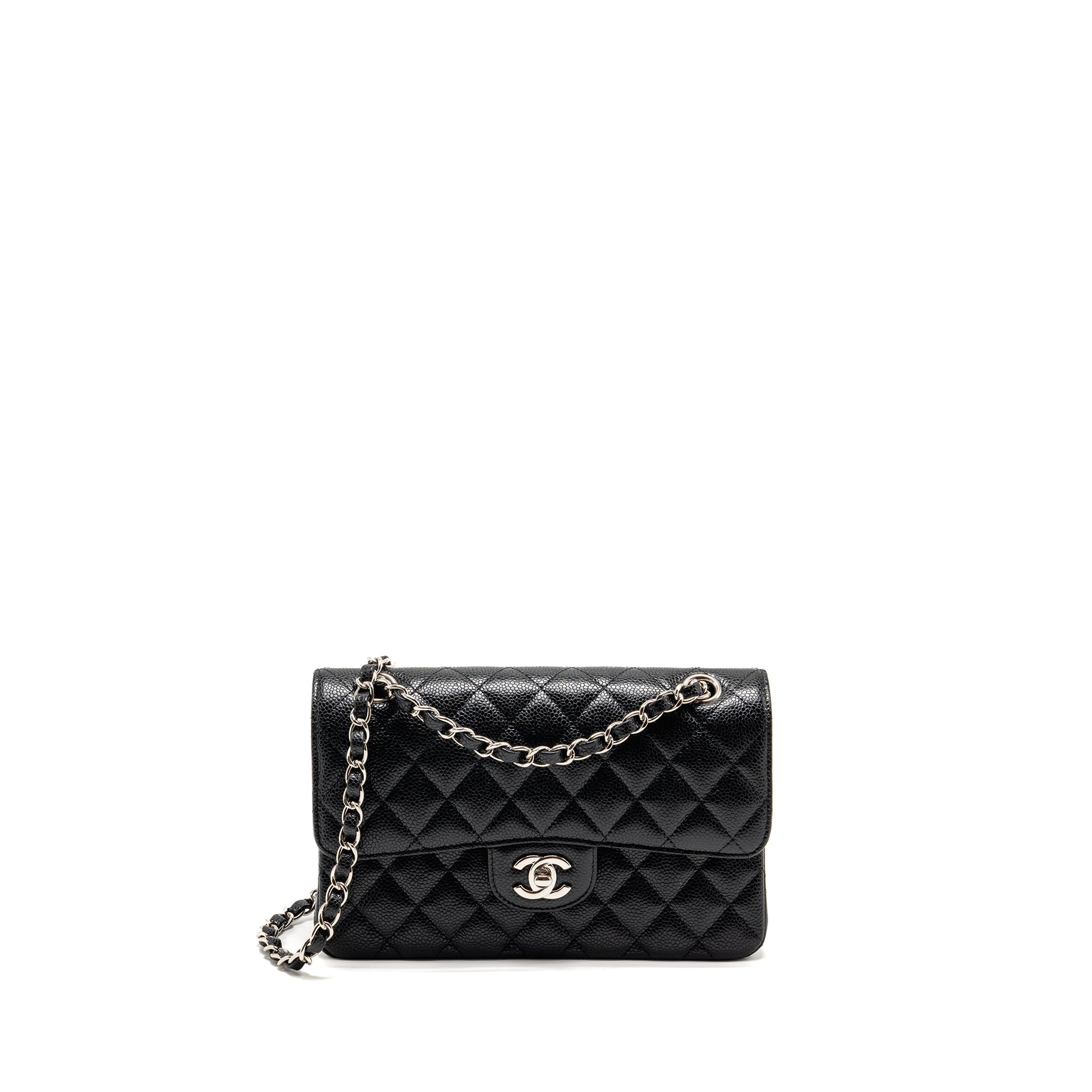 CHANEL SMALL CLASSIC DOUBLE FLAP BAG CAVIAR BLACK SHW