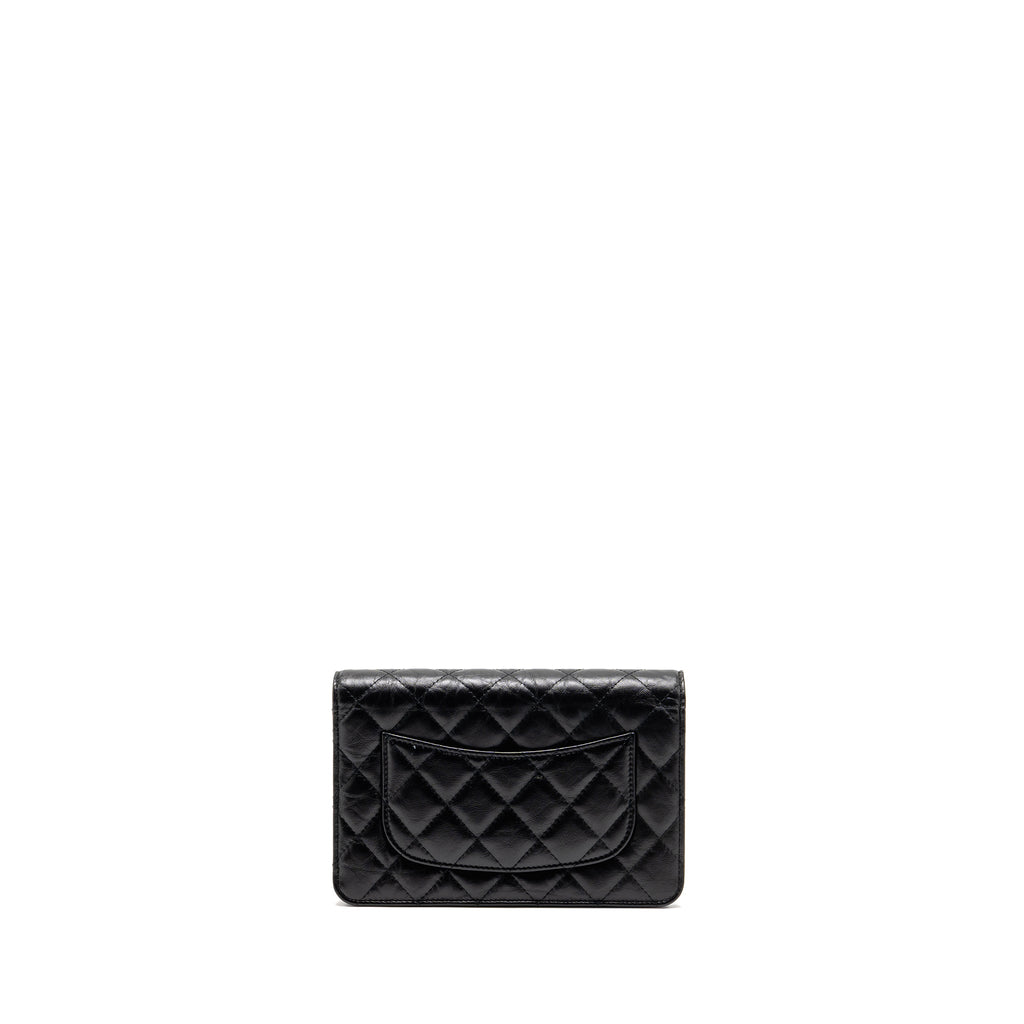 CHANEL 2.55 WALLET ON CHAIN AGED CALFSKIN BLACK BRUSHED GHW (MICROCHIP)