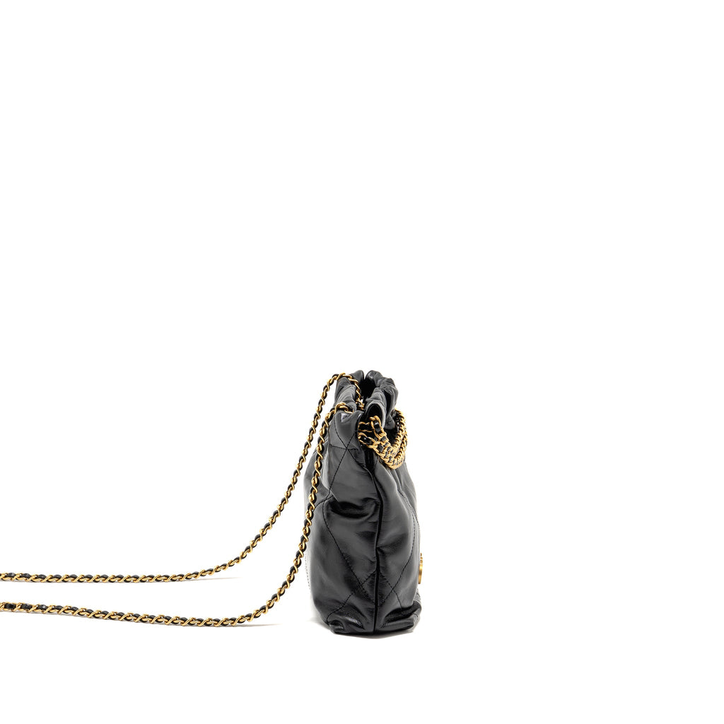 CHANEL MINI 22 BAG SHINY CALFSKIN BLACK GHW (MICROCHIP)