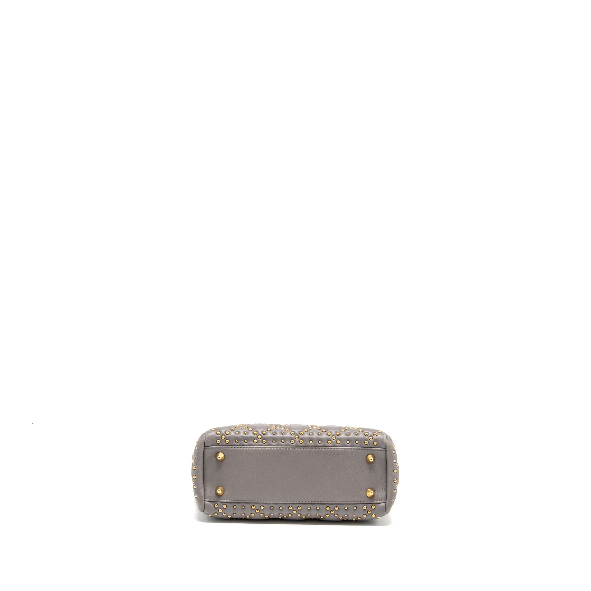 DIOR SMALL SUPPLE LADY DIOR STUDDED CALFSKIN GREY GHW