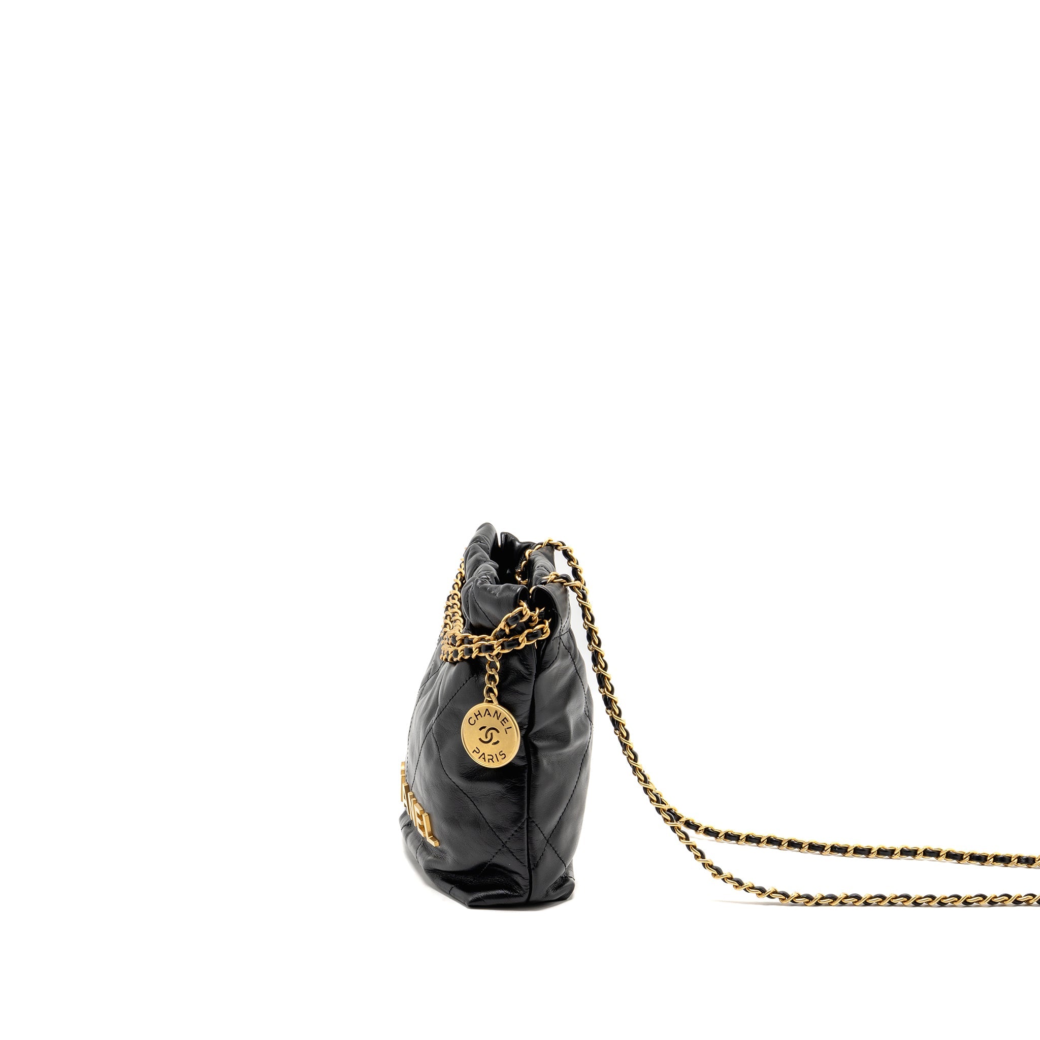 CHANEL MINI 22 BAG SHINY CALFSKIN BLACK GHW (MICROCHIP)