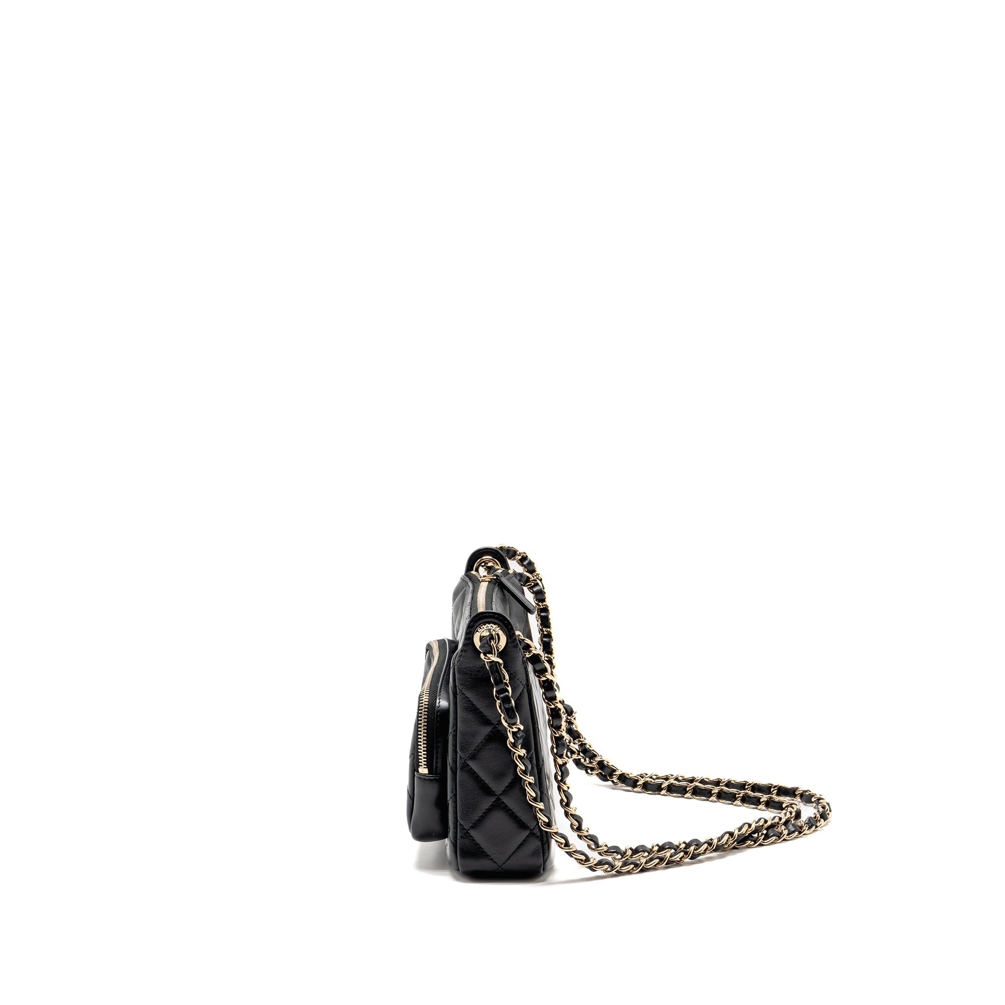 CHANEL 25C CAMERA BAG SHINY LAMBSKIN BLACK LGHW (MICROCHIP)