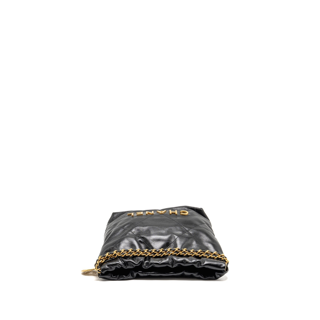 CHANEL MINI 22 BAG SHINY CALFSKIN BLACK GHW (MICROCHIP)