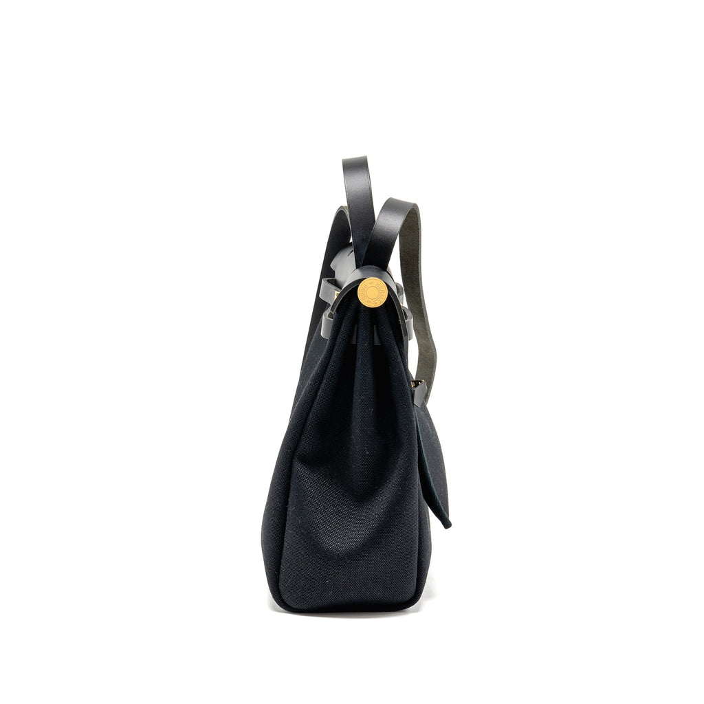 HERMES HERBAG 31 ZIP BAG CANVAS/ HUNTER LEATHER BLACK GHW