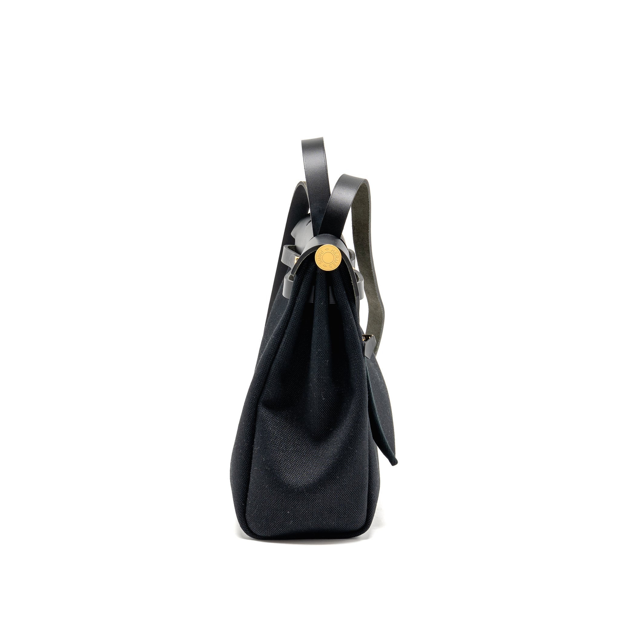 HERMES HERBAG 31 ZIP BAG CANVAS/ HUNTER LEATHER BLACK GHW