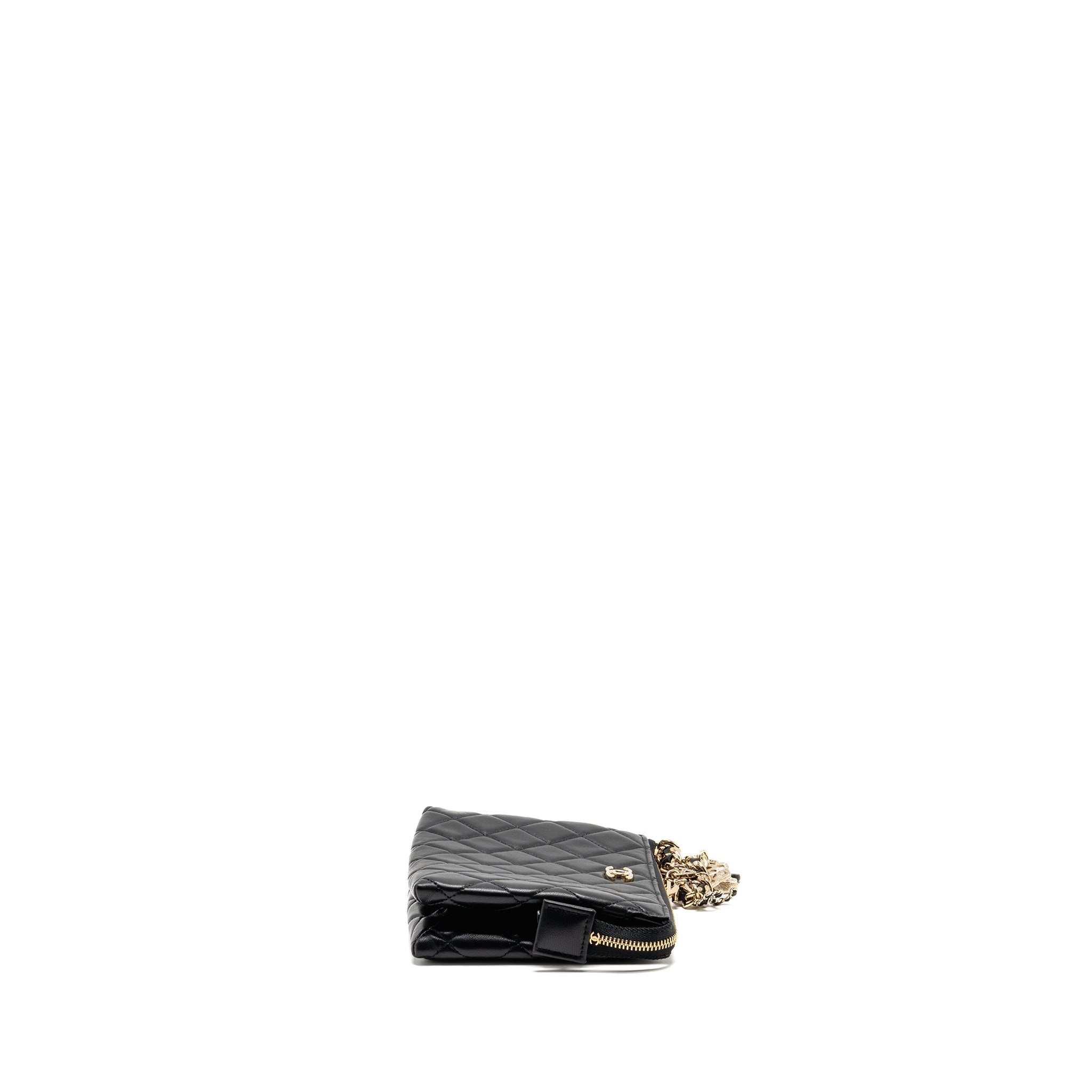 CHANEL CLUTCH WITH CRYSTAL/PEARL CHARMS LAMBSKIN BLACK LGHW