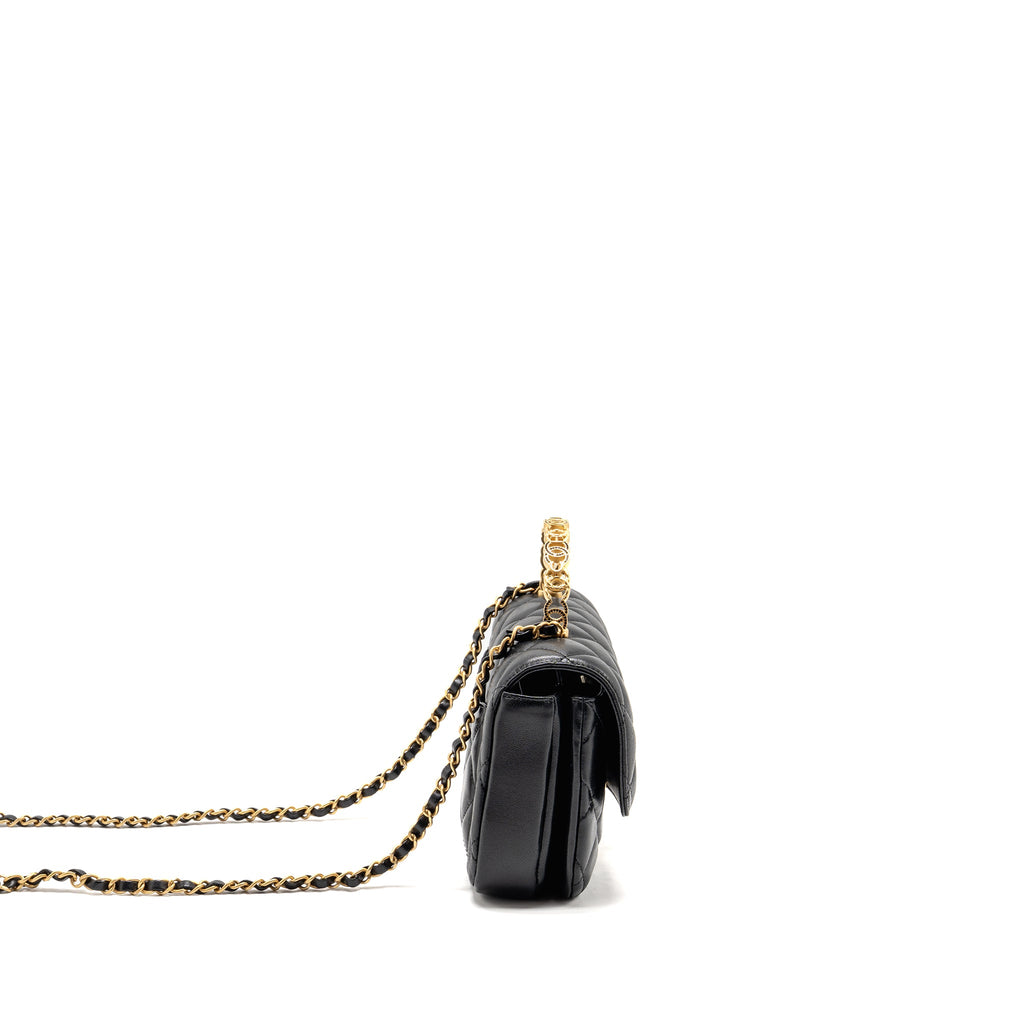 CHANEL 24S CC LOGO TOP HANDLE FLAP BAG WITH CHAIN LAMBSKIN BLACK GHW (MICROCHIP)