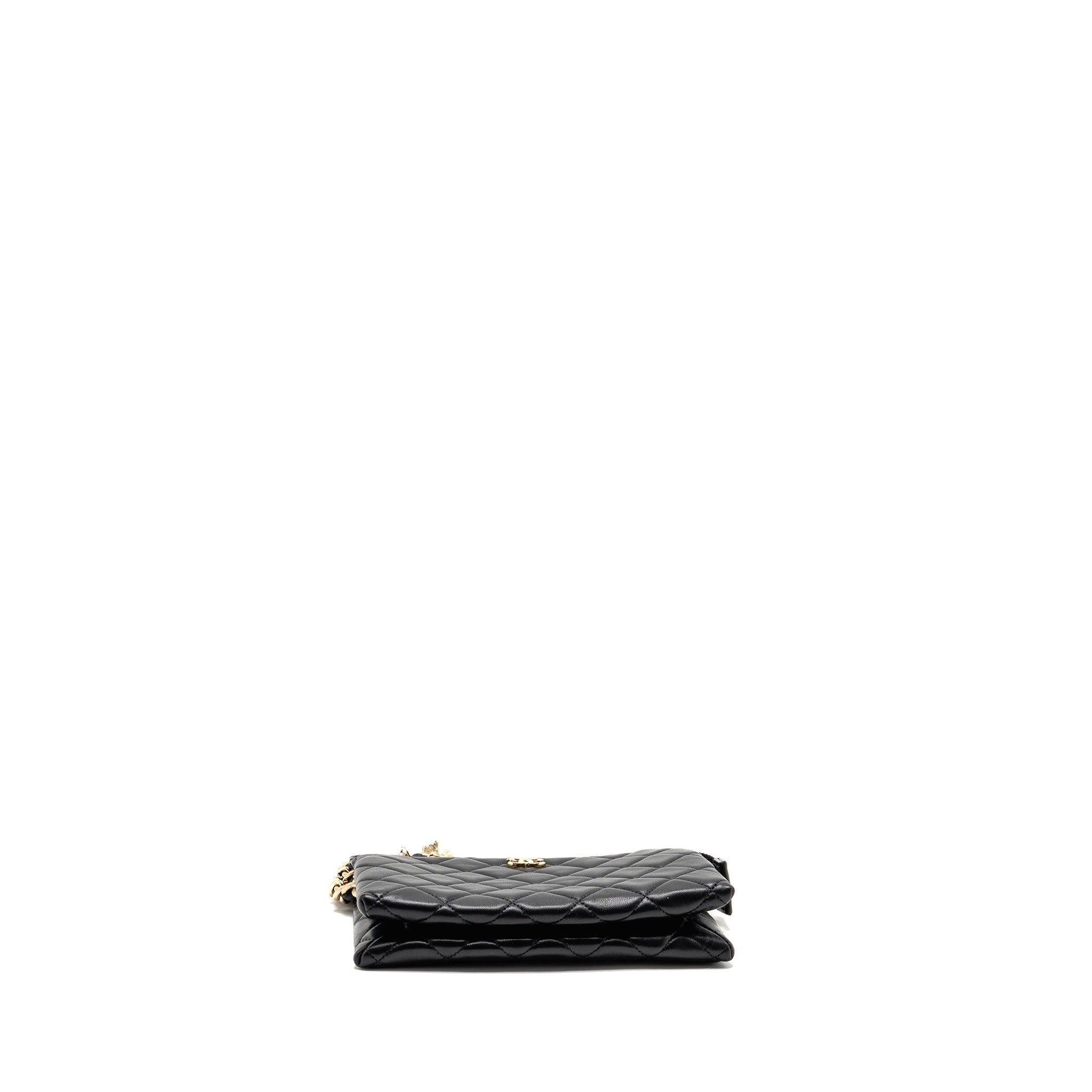 CHANEL CLUTCH WITH CRYSTAL/PEARL CHARMS LAMBSKIN BLACK LGHW