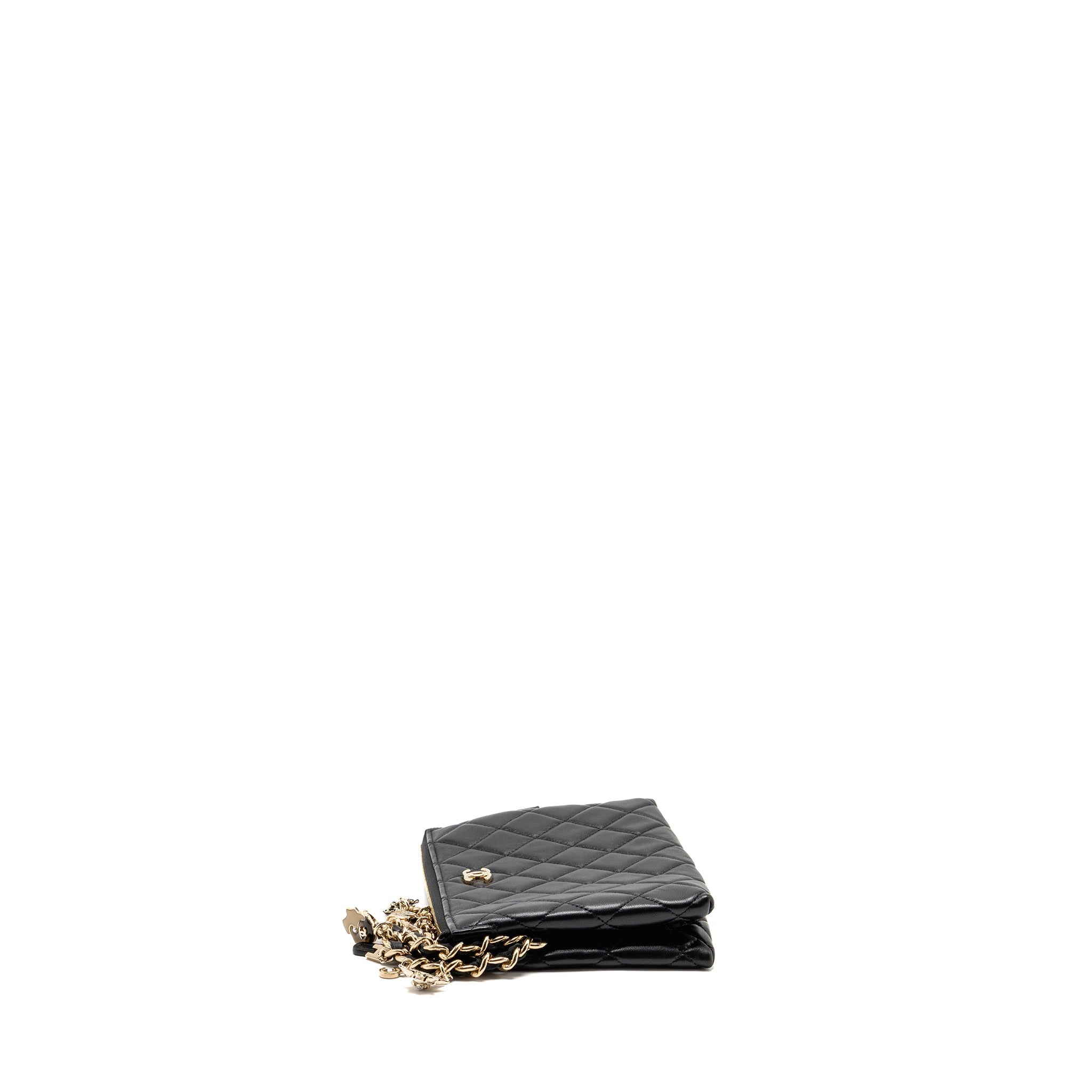 CHANEL CLUTCH WITH CRYSTAL/PEARL CHARMS LAMBSKIN BLACK LGHW