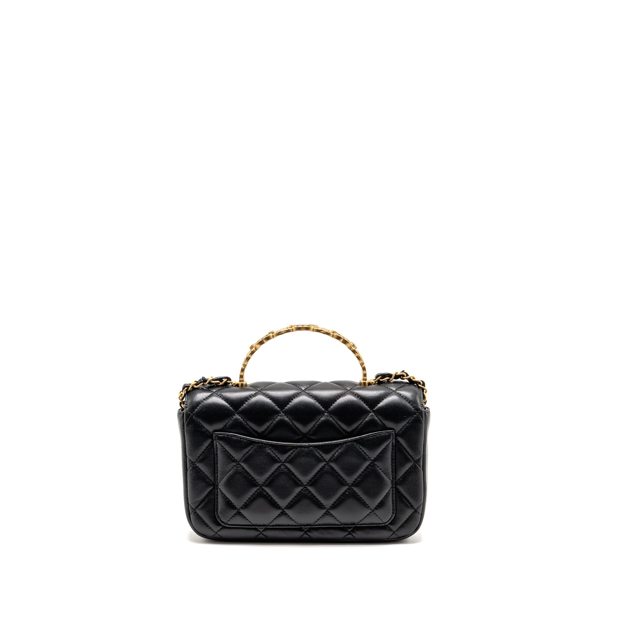 CHANEL 24S CC LOGO TOP HANDLE FLAP BAG WITH CHAIN LAMBSKIN BLACK GHW (MICROCHIP)