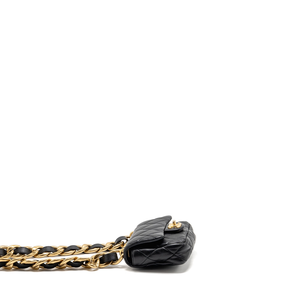 CHANEL 22S GIANT CHAIN MINI FLAP BAG LAMBSKIN BLACK BRUSHED GHW (MICROCHIP)