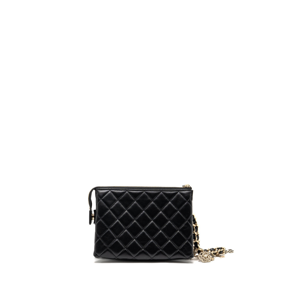 CHANEL CLUTCH WITH CRYSTAL/PEARL CHARMS LAMBSKIN BLACK LGHW