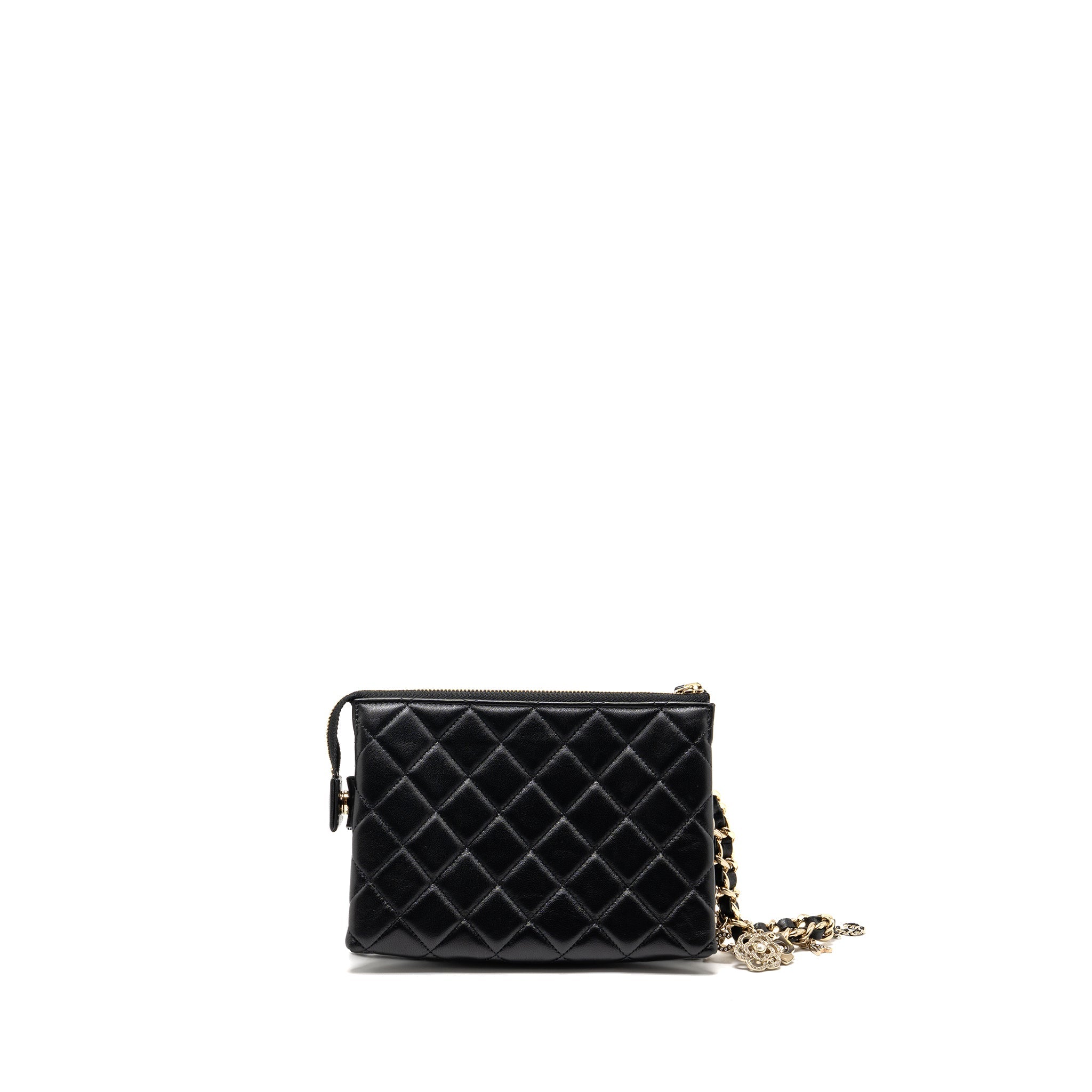 CHANEL CLUTCH WITH CRYSTAL/PEARL CHARMS LAMBSKIN BLACK LGHW