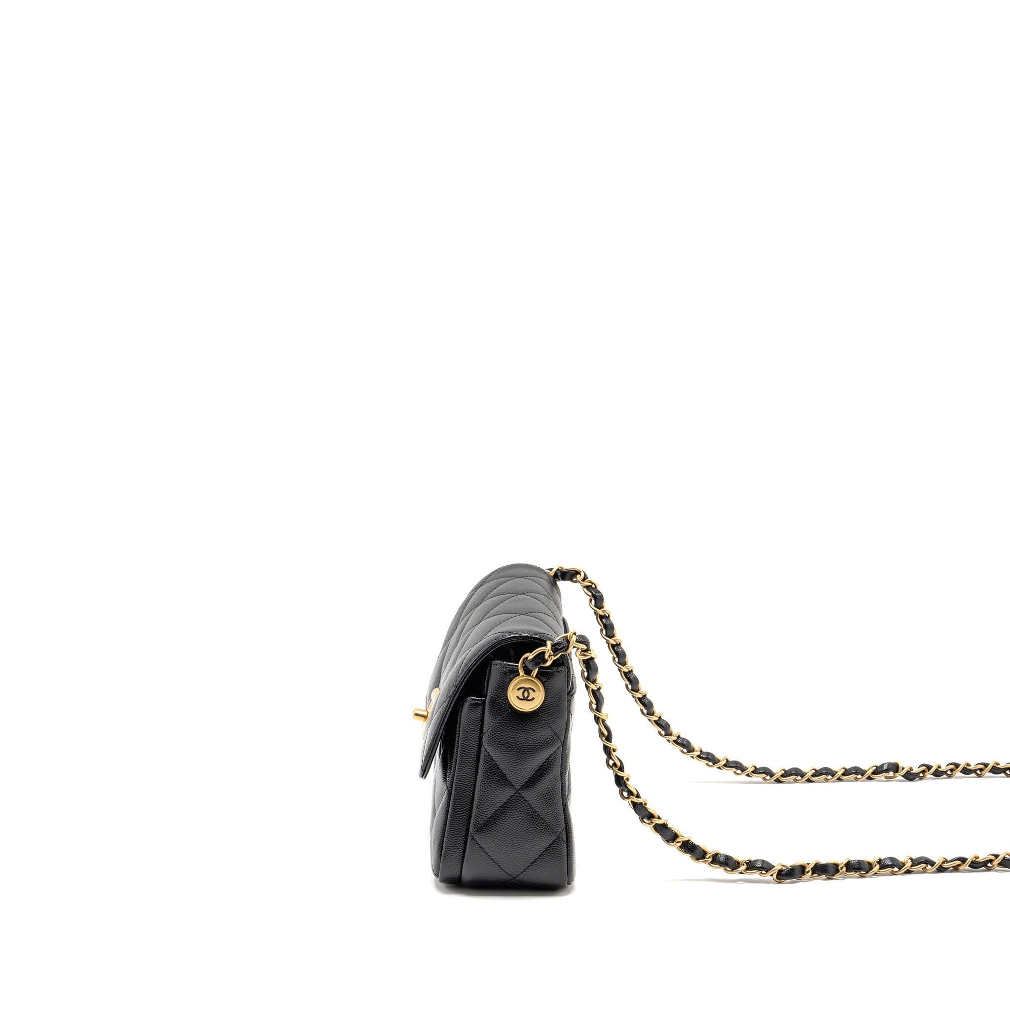 CHANEL 24B QUILTED FLAP BAG CAVIAR BLACK GHW(MICROCHIP)