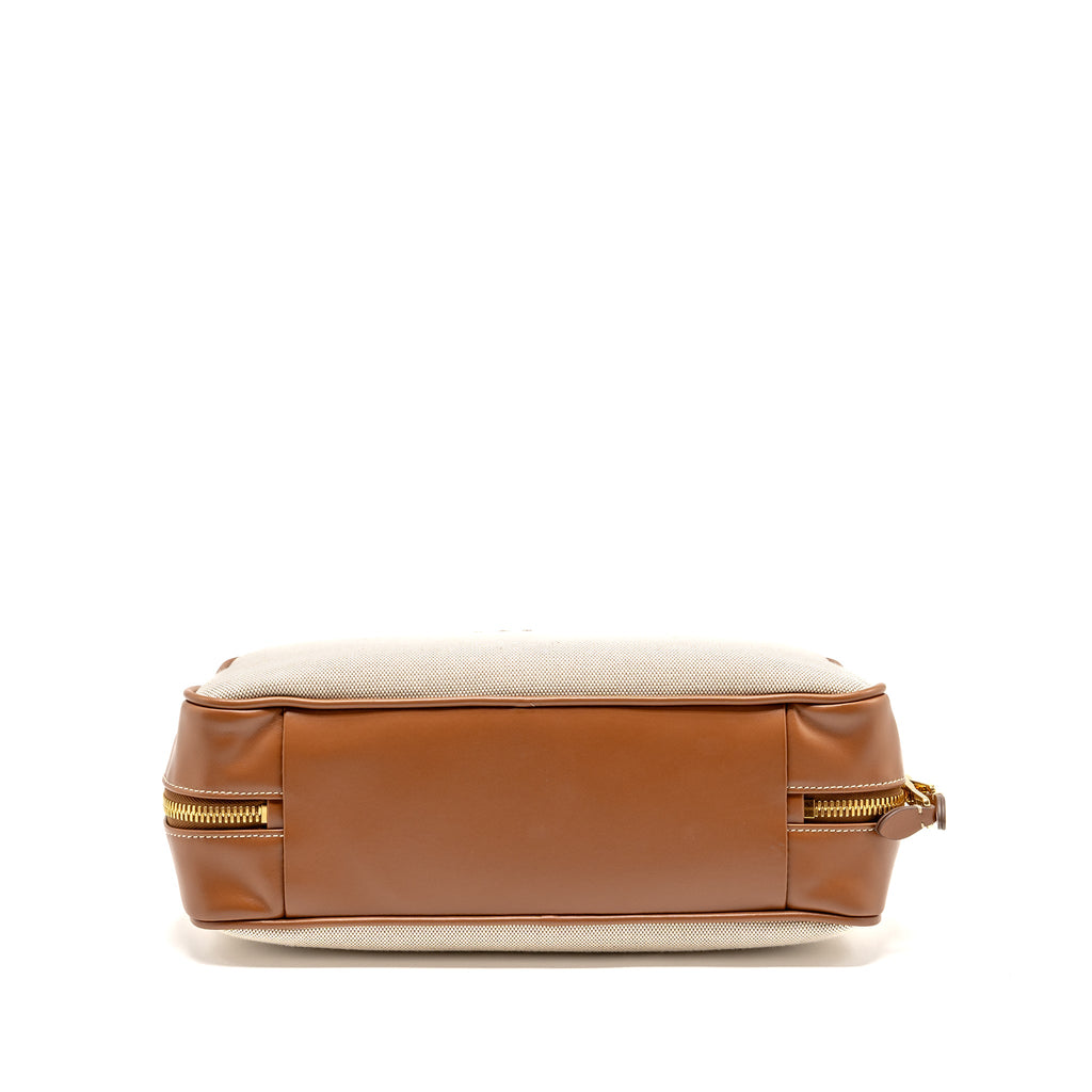 MIU MIU BEAU BAG CANVAS/ LEATHER BEIGE/ BRANDY GHW