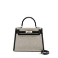 HERMES KELLY 28 SELLIER TOILE H / SWIFT ECRU - BLACK / BLACK SHW