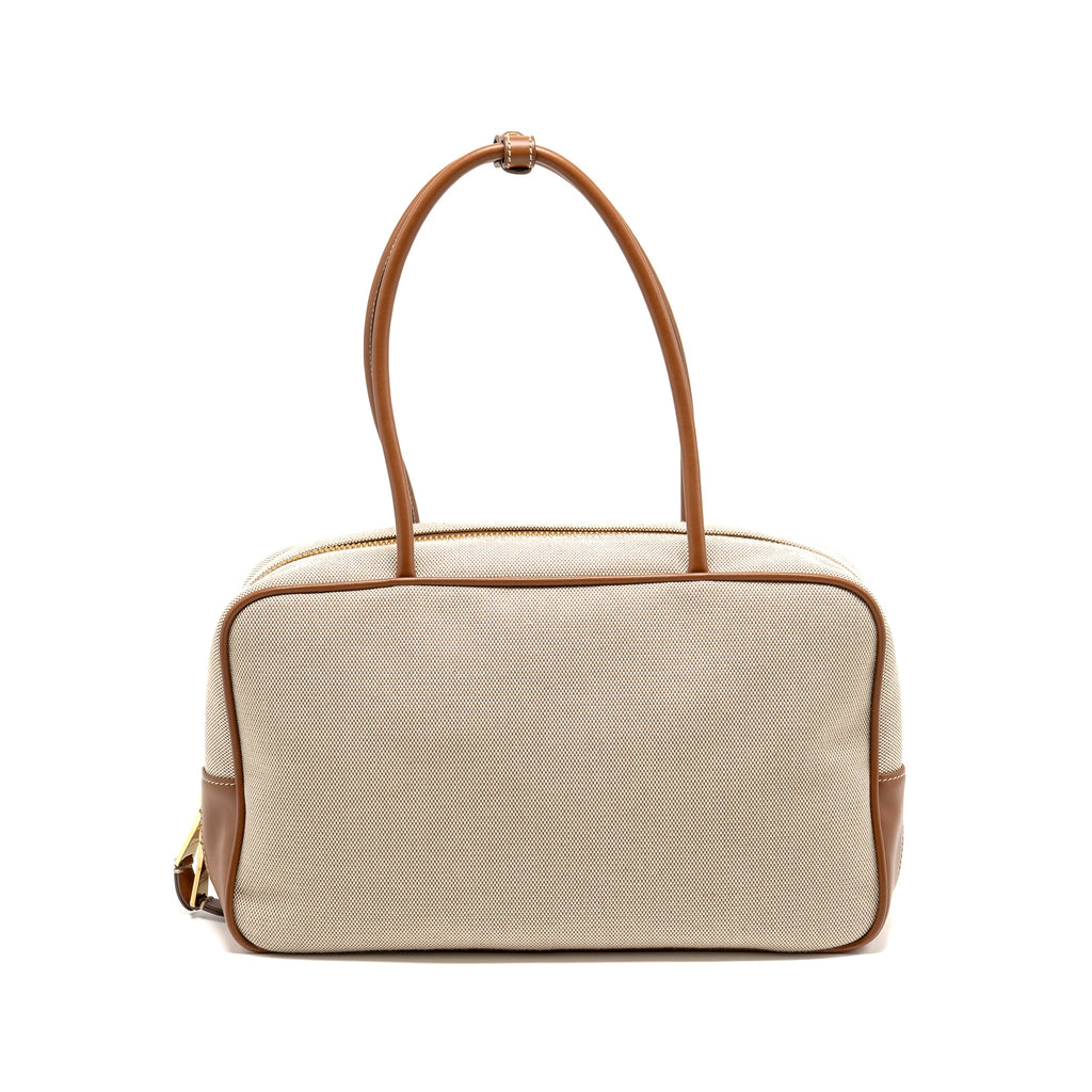 MIU MIU BEAU BAG CANVAS/ LEATHER BEIGE/ BRANDY GHW