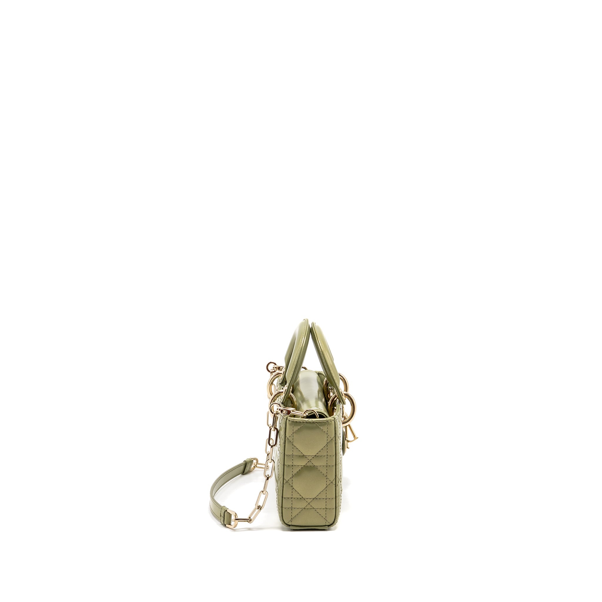 DIOR SMALL LADY D-JOY BAG CANNAGE PATENT LEATHER IRIDESCENT GREEN LGHW