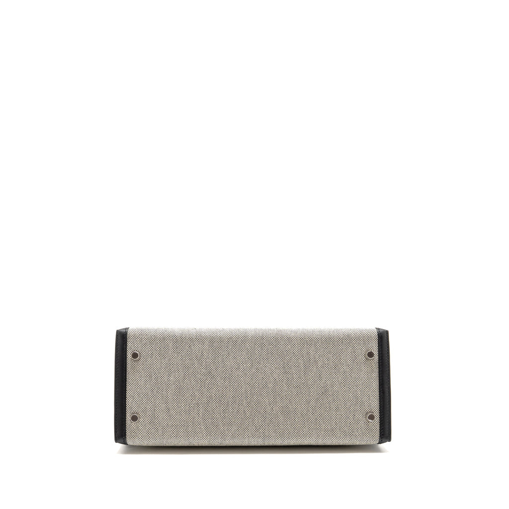 HERMES KELLY 28 SELLIER TOILE H / SWIFT ECRU - BLACK / BLACK SHW