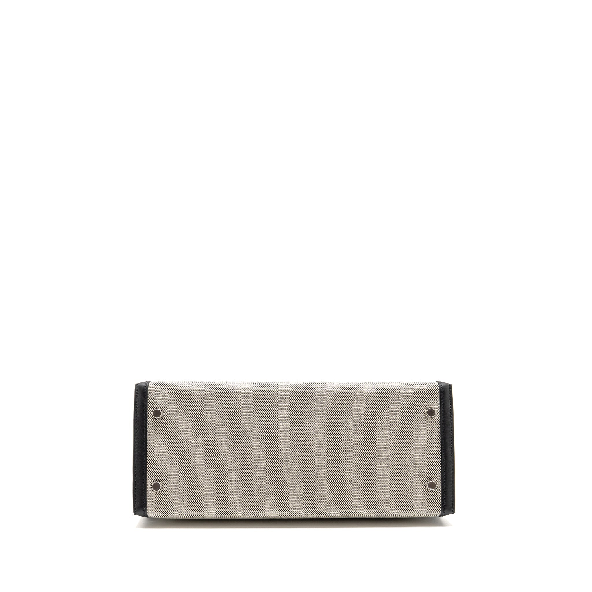HERMES KELLY 28 SELLIER TOILE H / SWIFT ECRU - BLACK / BLACK SHW