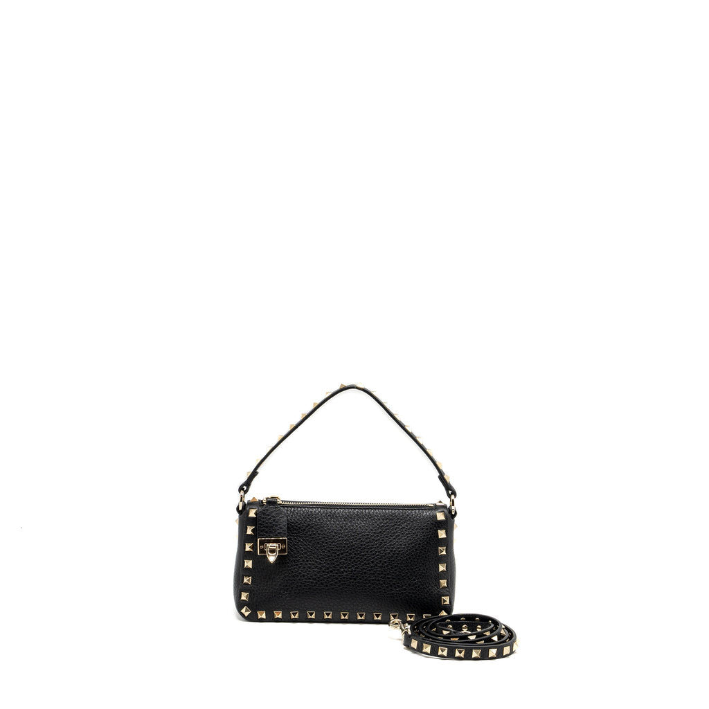 VALENTINO ROCKSTUD SMALL TOP HANDLE SHOULDER BAG CALFSKIN BLACK LGHW