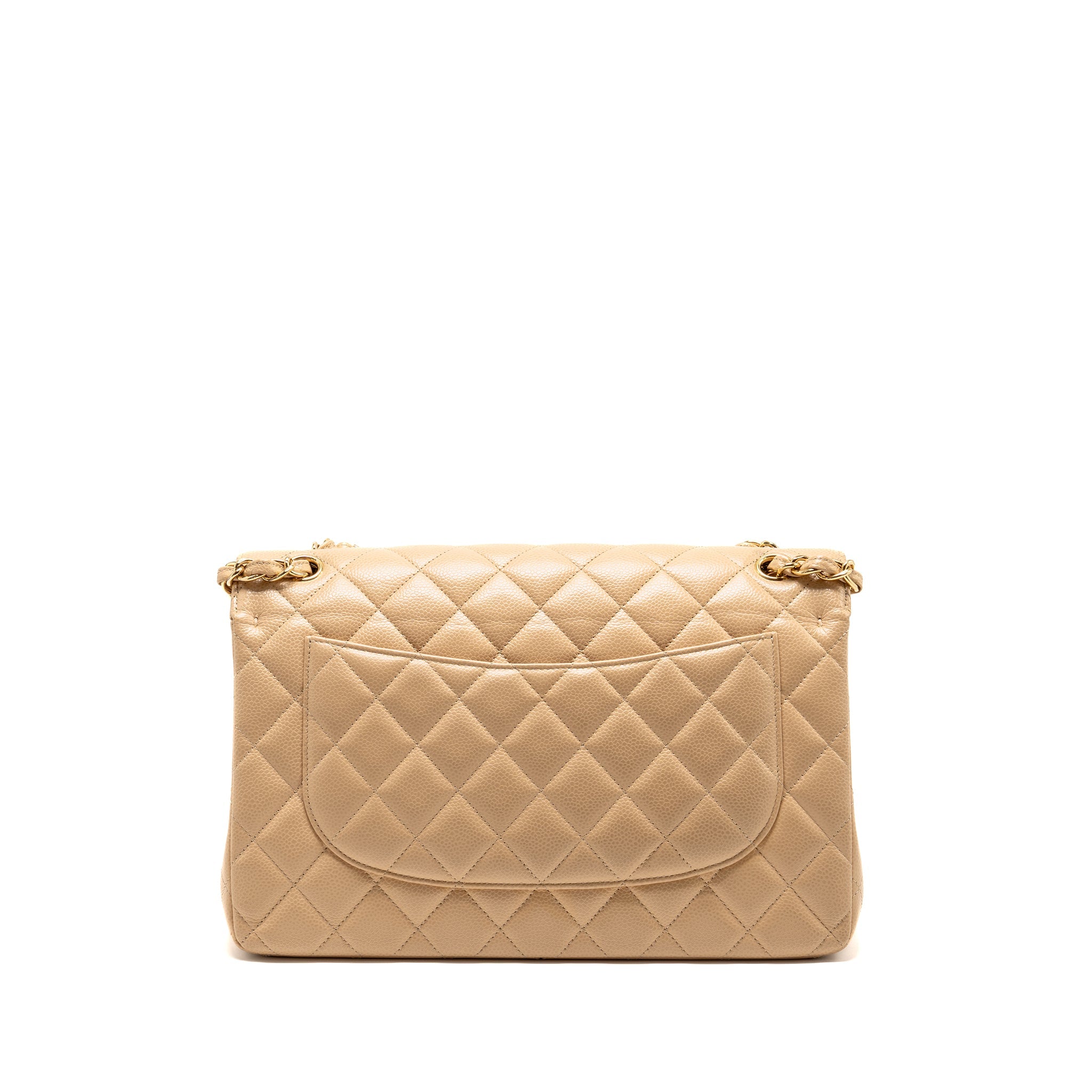 CHANEL JUMBO CLASSIC DOUBLE FLAP BAG CAVIAR BEIGE GHW (MICROCHIP)