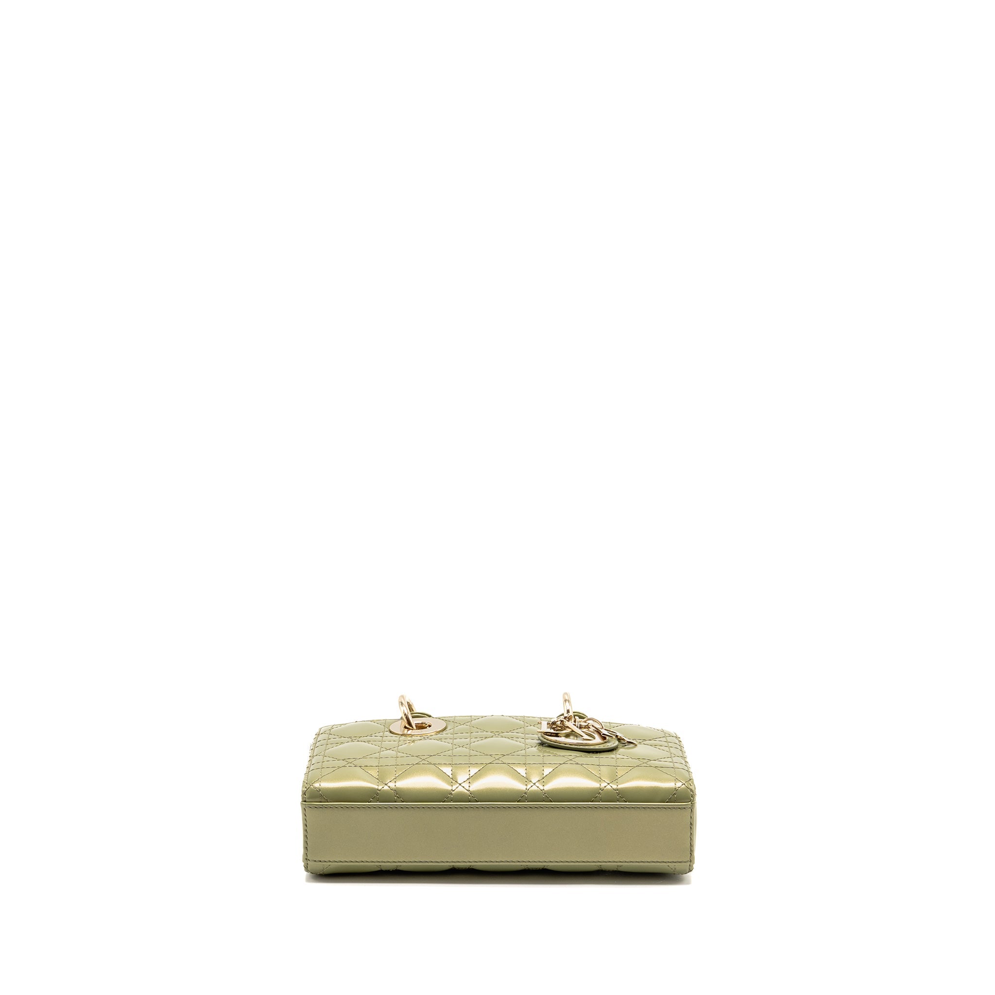 DIOR SMALL LADY D-JOY BAG CANNAGE PATENT LEATHER IRIDESCENT GREEN LGHW