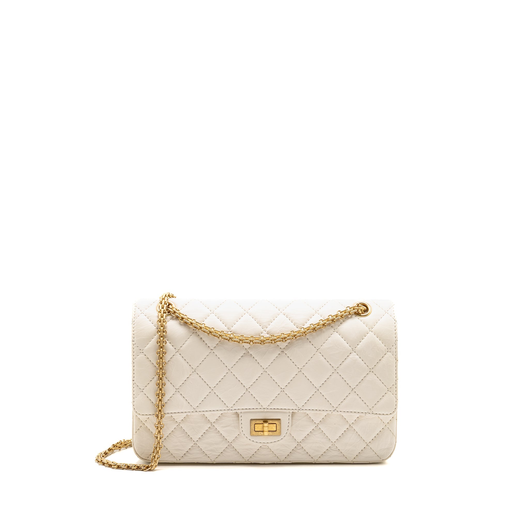 CHANEL 2.55 226 REISSUE DOUBLE FLAP BAG AGED CALFSKIN WHITE GHW