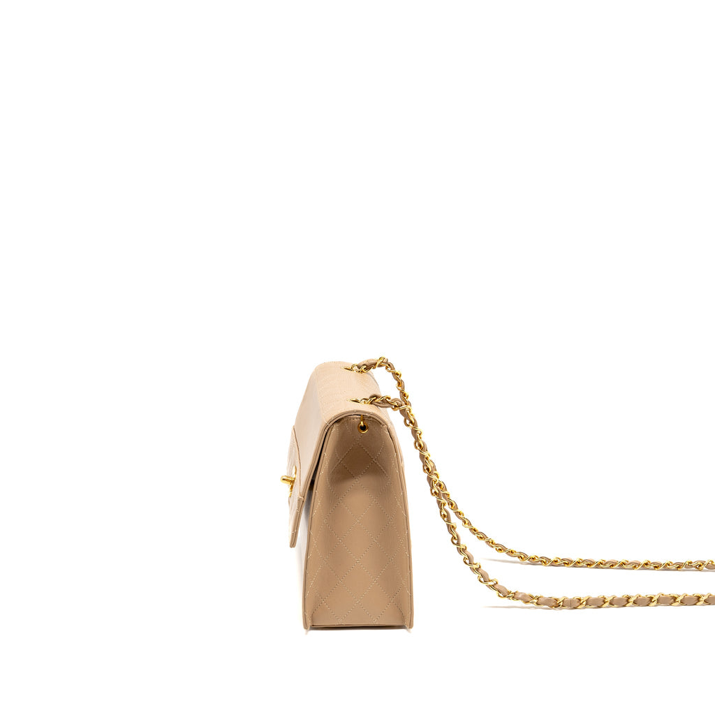 CHANEL VINTAGE TRAPEZOID SHOULDER BAG QUILTED LAMBSKIN BEIGE GHW