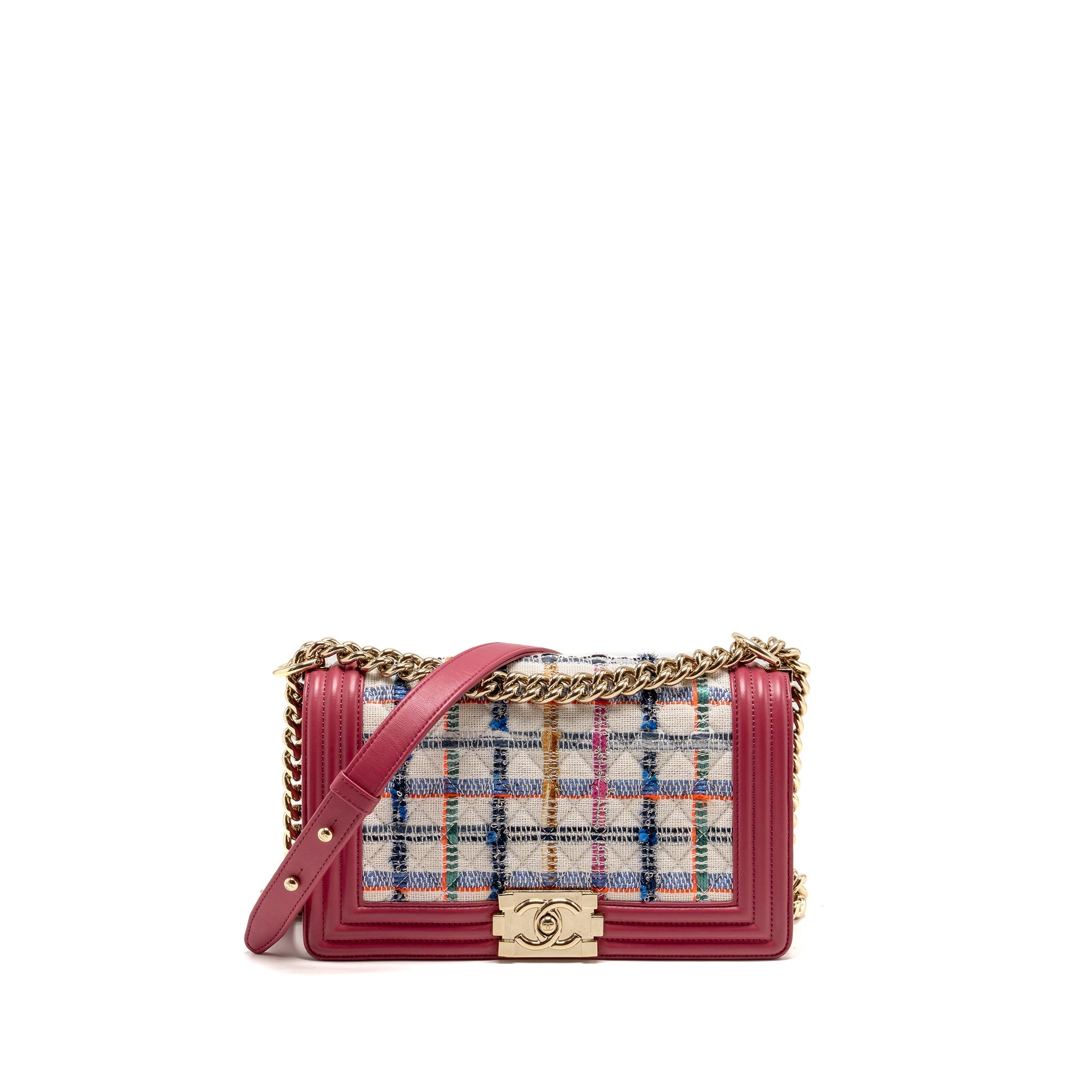 CHANEL MEDIUM BOY BAG FABRIC / LEATHER PINK LGHW