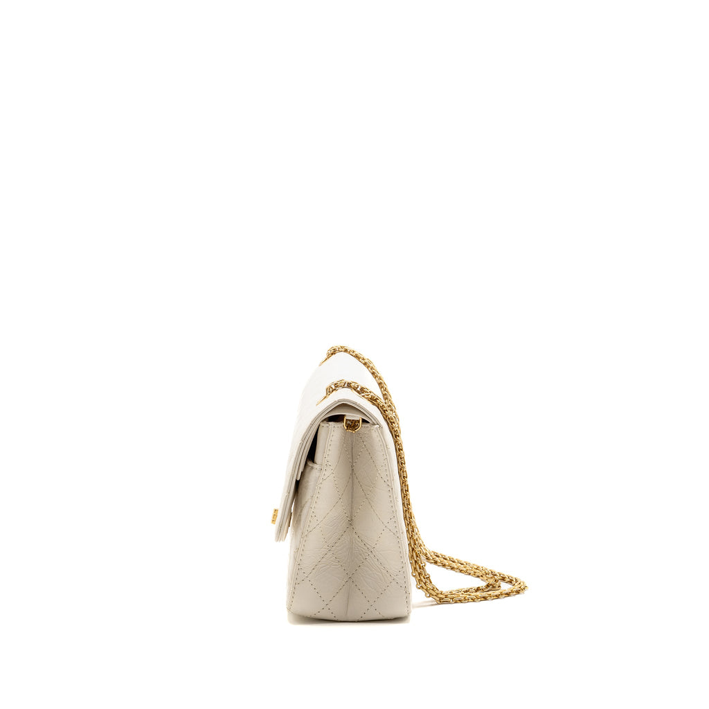 CHANEL 2.55 226 REISSUE DOUBLE FLAP BAG AGED CALFSKIN WHITE GHW