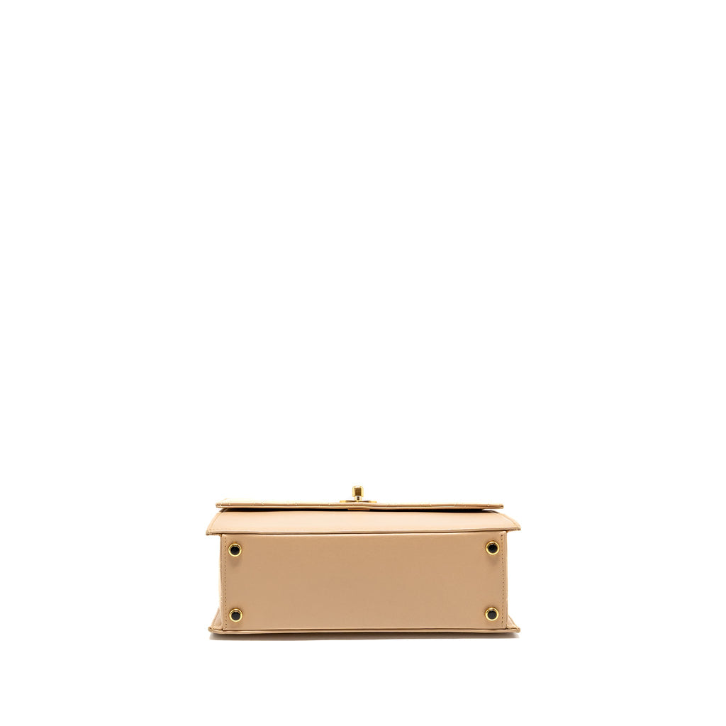 CHANEL VINTAGE TRAPEZOID SHOULDER BAG QUILTED LAMBSKIN BEIGE GHW