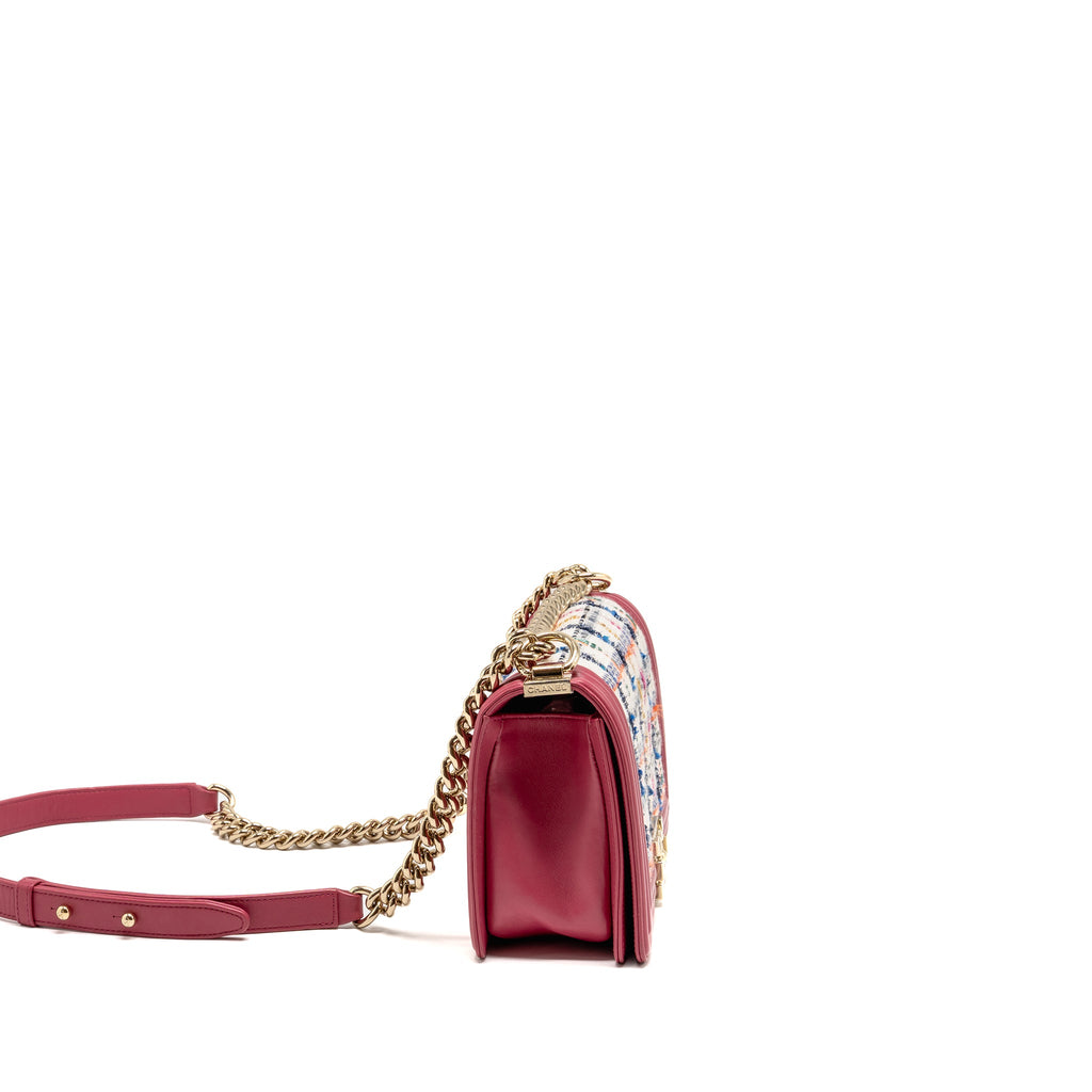 CHANEL MEDIUM BOY BAG FABRIC / LEATHER PINK LGHW