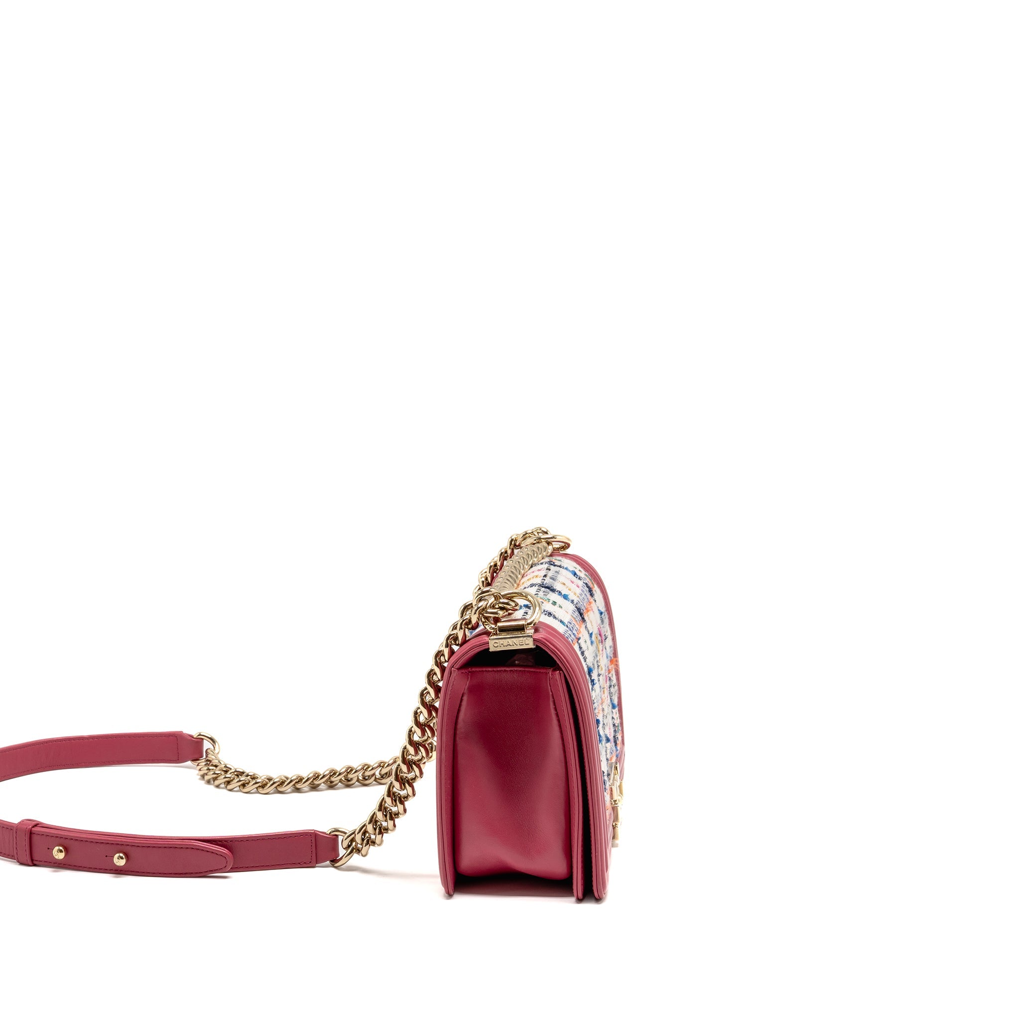 CHANEL MEDIUM BOY BAG FABRIC / LEATHER PINK LGHW