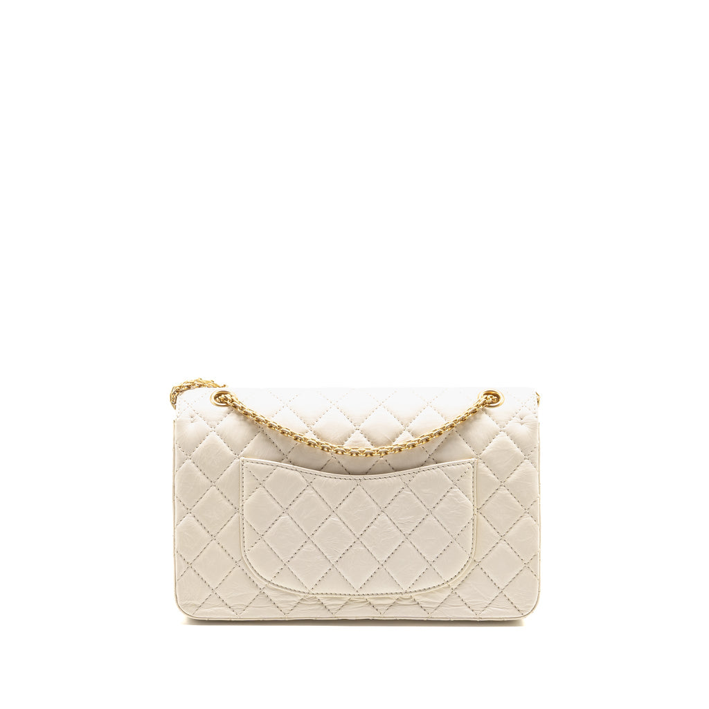 CHANEL 2.55 226 REISSUE DOUBLE FLAP BAG AGED CALFSKIN WHITE GHW