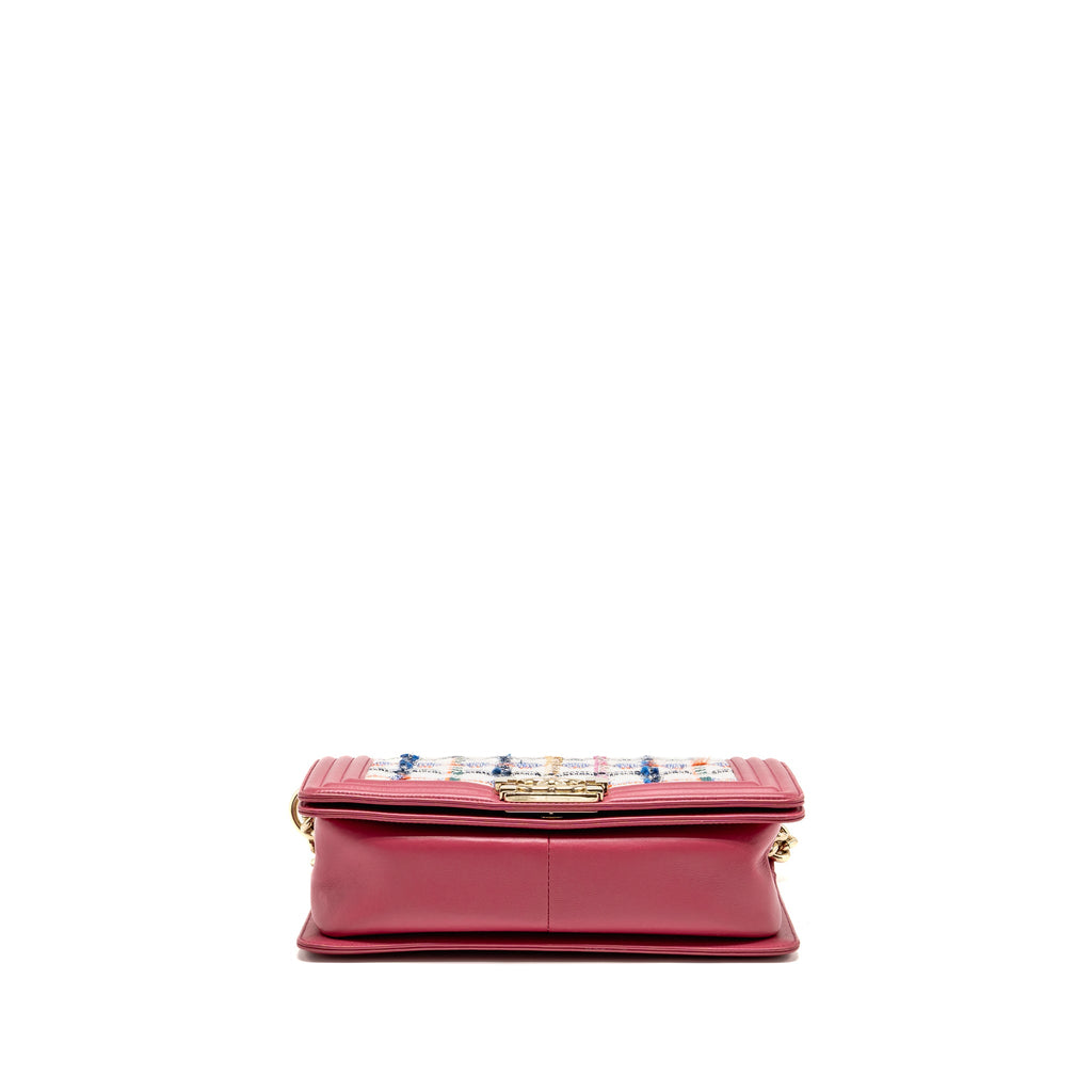 CHANEL MEDIUM BOY BAG FABRIC / LEATHER PINK LGHW