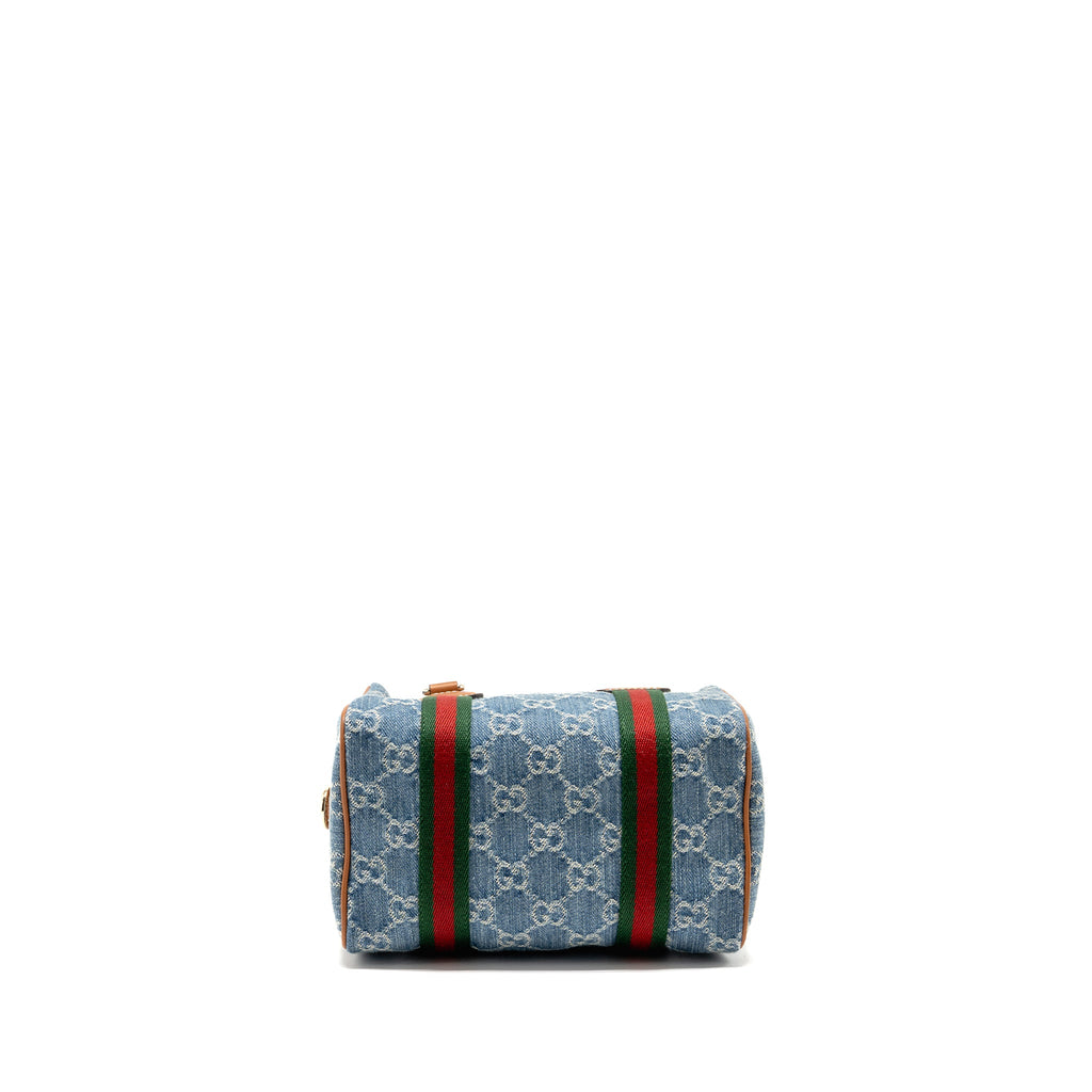 GUCCI MINI GG HANDBAG GG DENIM/LEATHER LIGHT BLUE/WHITE/BROWN GHW