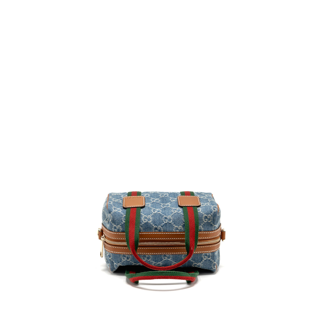 GUCCI MINI GG HANDBAG GG DENIM/LEATHER LIGHT BLUE/WHITE/BROWN GHW
