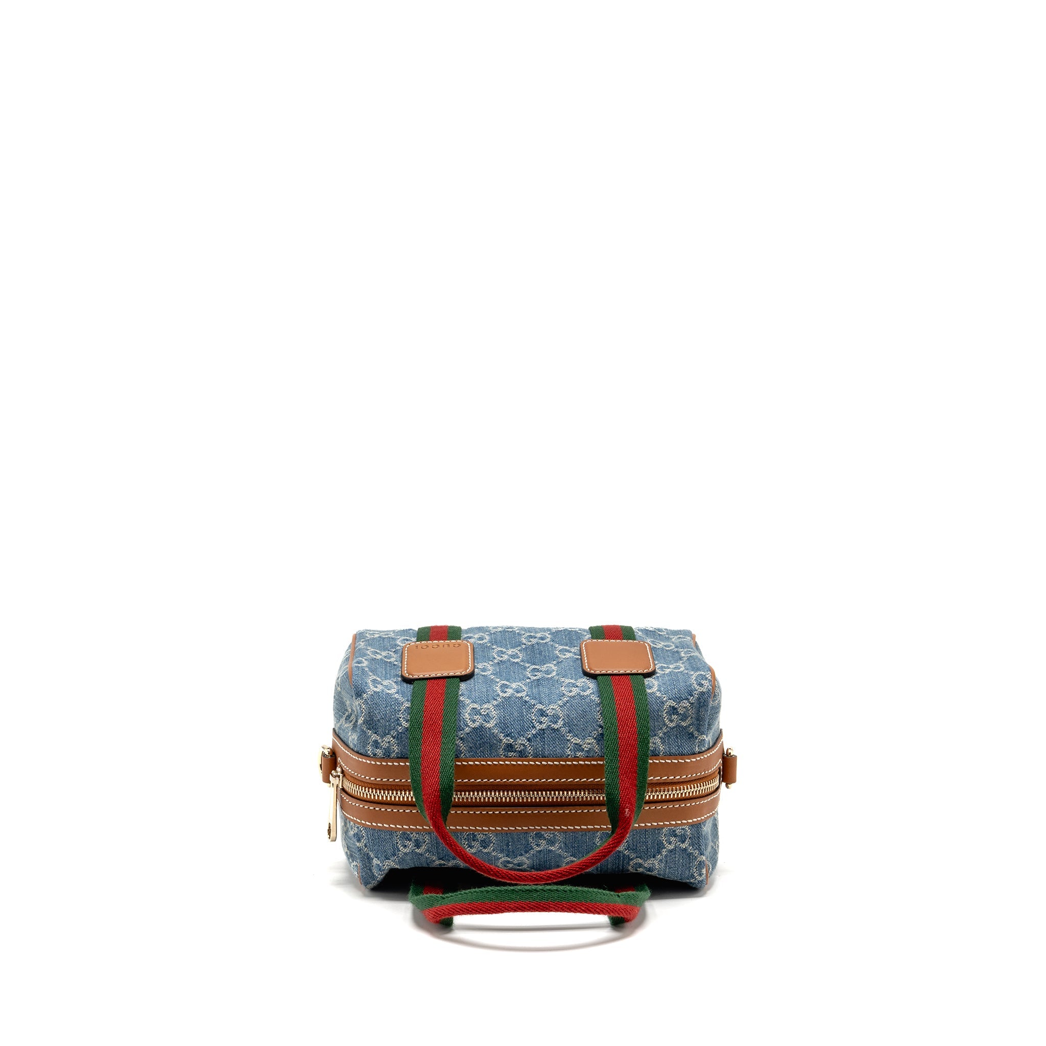 GUCCI MINI GG HANDBAG GG DENIM/LEATHER LIGHT BLUE/WHITE/BROWN GHW