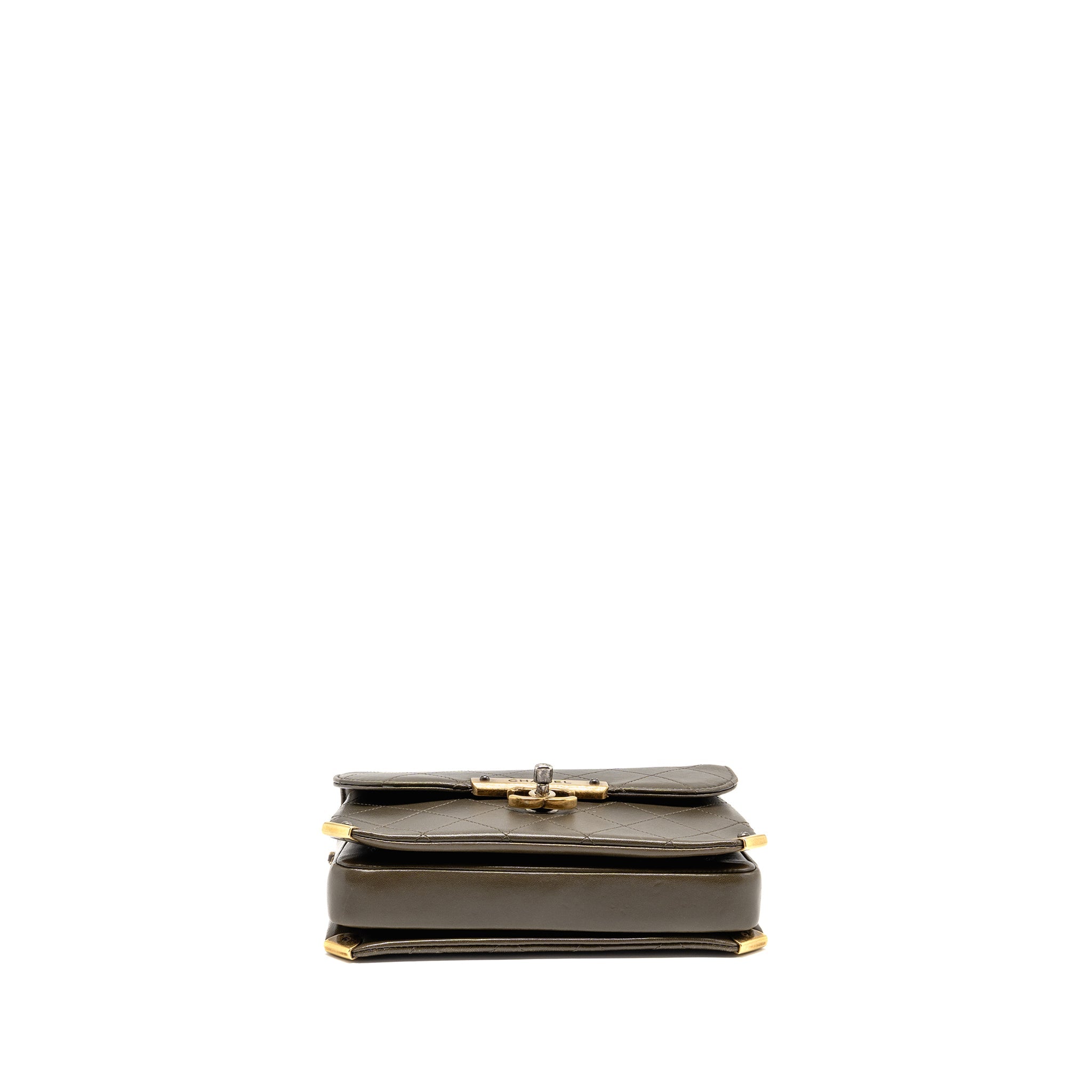 CHANEL QUILTED MESSENGER FLAP BAG LAMBSKIN OLIVE GREEN MULTICOLOUR HARDWARE